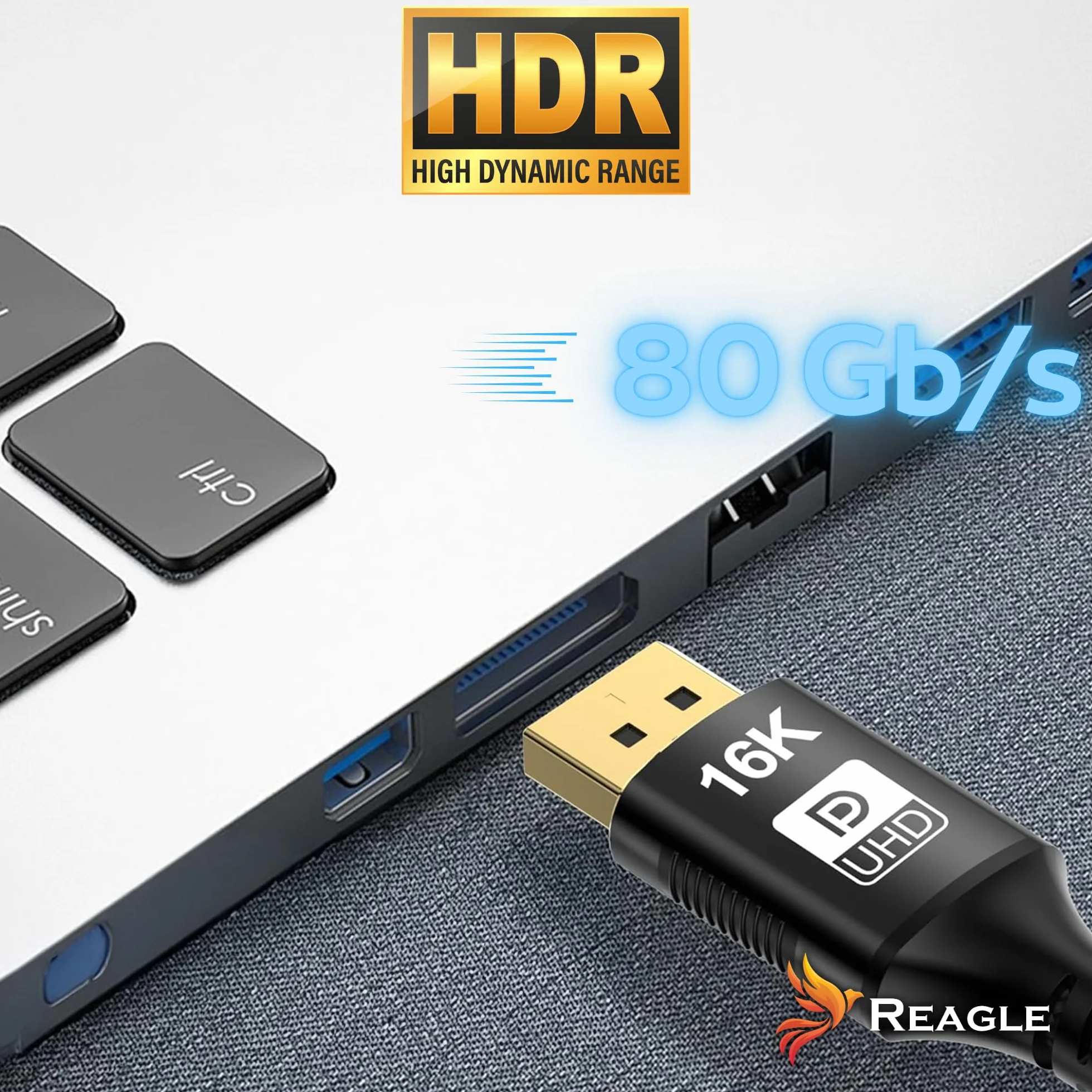 Reagle Kabel Mini DisplayPort DP 2.1 PRO 16K 4K 144 Hz 3M Oplot Nylonowy Pozłacany Wtyk