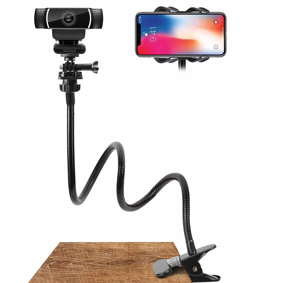 Regulowany uchwyt na telefon z elastycznym ramieniem 360 mm, uniwersalny stojak na kamerę, śruby 1/4 cala