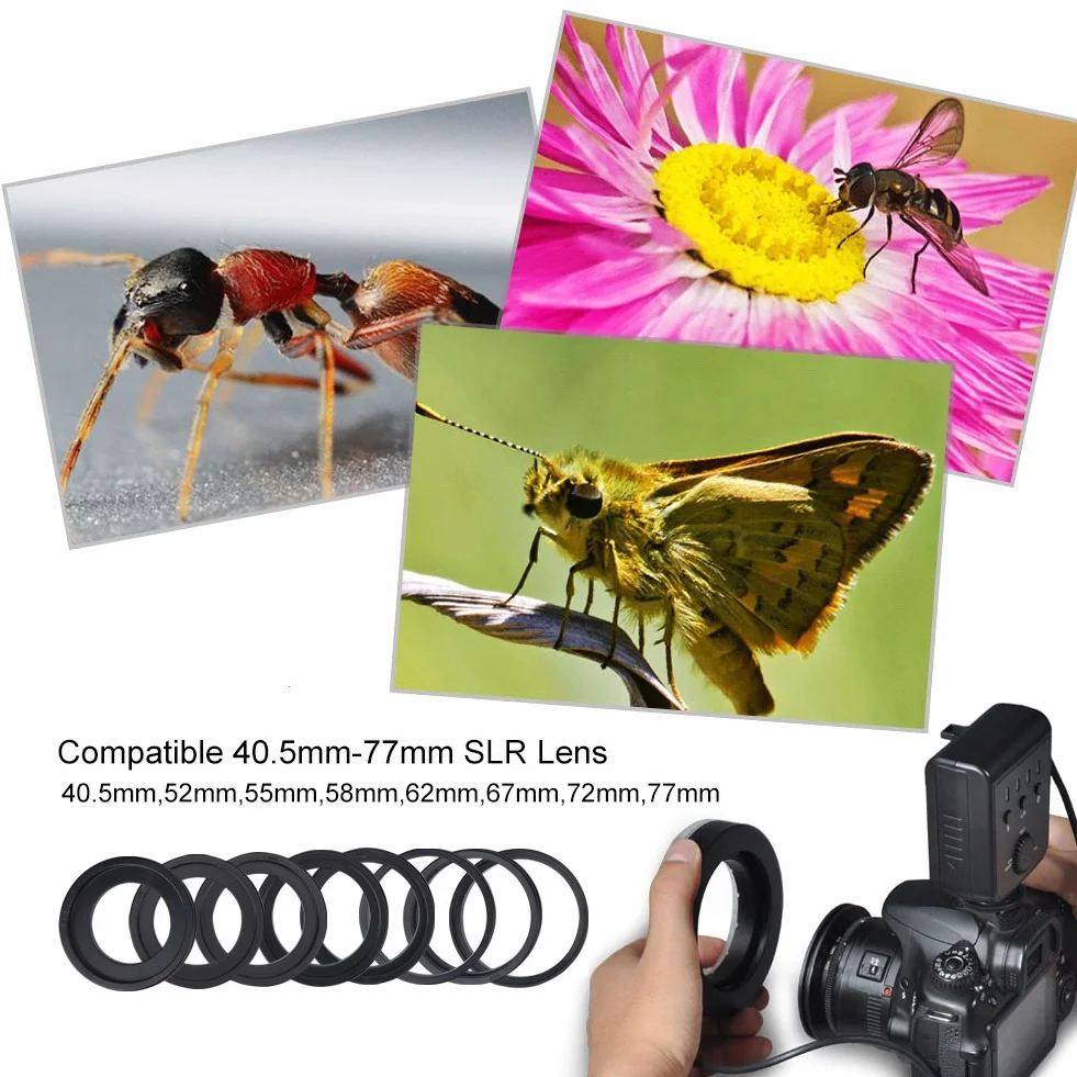 Tangxi Światło pierścieniowe LED, lampy studyjne, zestaw oświetlenia kamery z 4 filtrami i 8 adapterami pierścieniowymi do Canon, do do Pentax dla