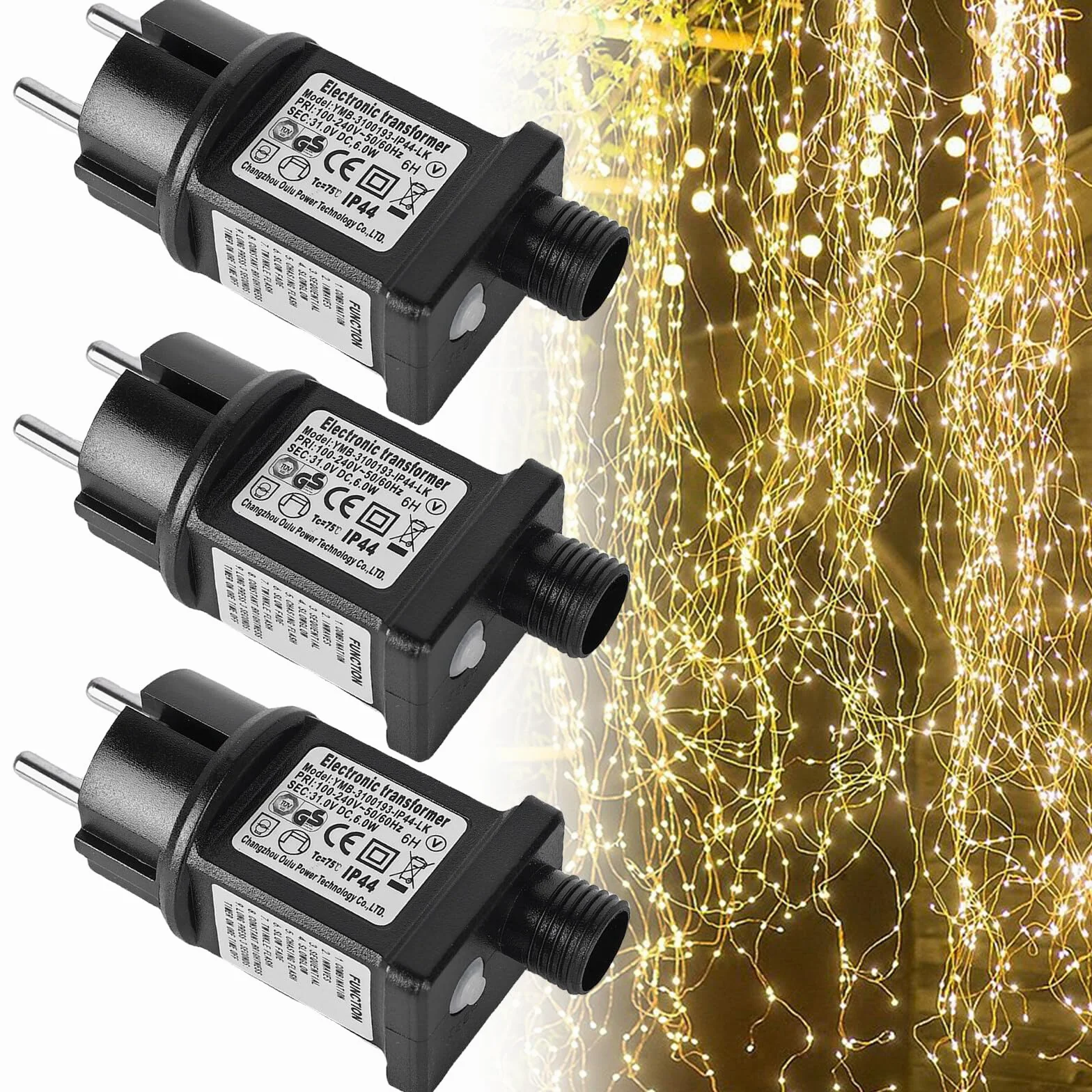 Zasilacz Sieciowy 31 V, 3 sztuki, z funkcją pamięci i timerem, 8 trybów pracy, sterownik transformatora, wtyczka IP44, 6 W, adapter zastępczy niskiego napięcia, adapter LED