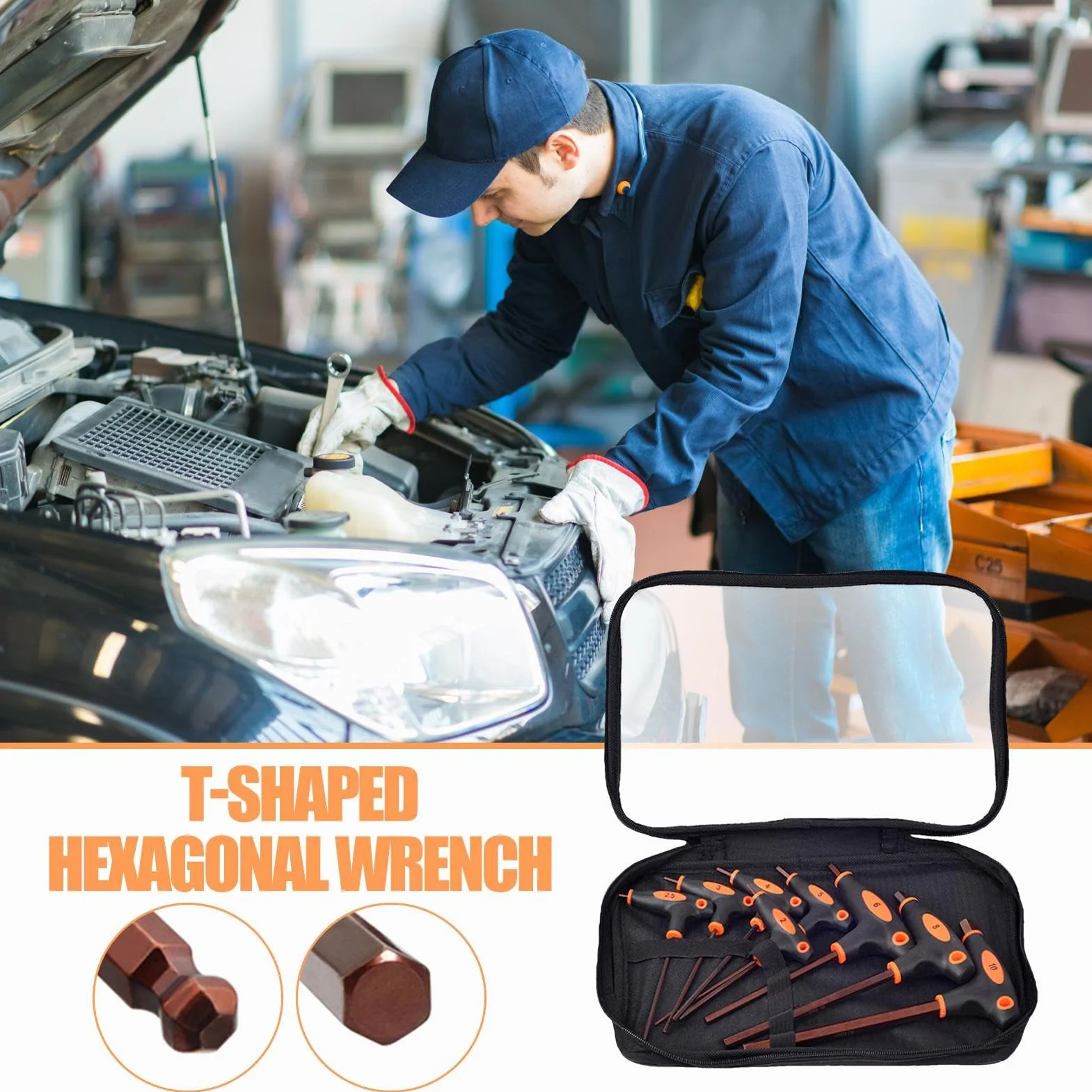 Zestaw Kluczy Imbusowych T 8-Częściowy Dwustronny Klucz Imbusowy Z Uchwytem | Zestaw Kluczy Heksagonalnych Do Napraw Domowych do mechaniki, na zewnątrz, dom, garaż, meble, rower, motoryzacja