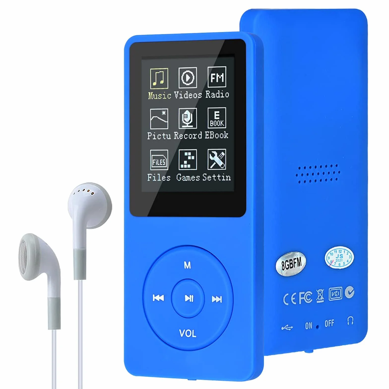Lychee Cyfrowy odtwarzacz muzyki, odtwarzacz MP3/MP4, aktualizacja 8 GB przenośny odtwarzacz muzyki bez stratnego dźwięku z muzyką/wideo/nagrywaniem głosu/radiem FM/czytnik e-booków, obsługuje do 64 GB (niebieski)