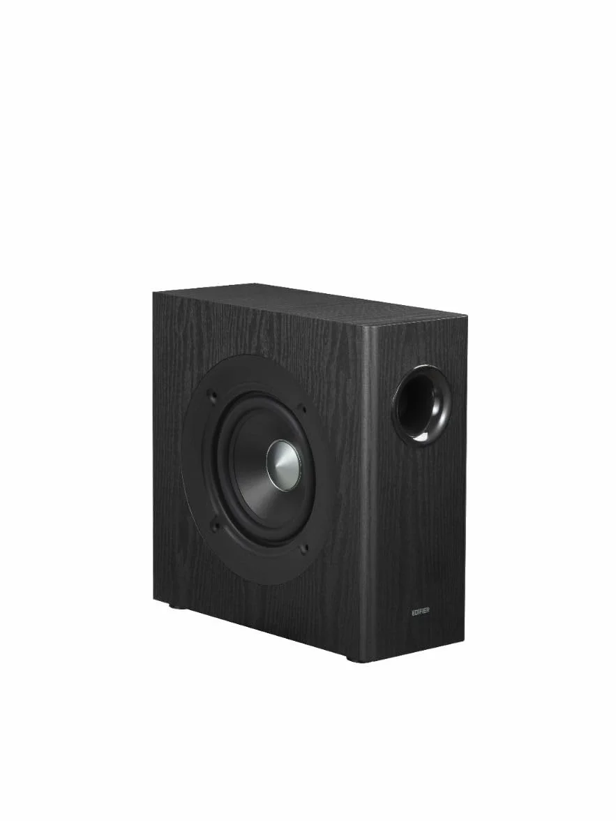 Edifier AKTYWNY SUBWOOFER – 8-calowy głośnik niskotonowy – 70 W – filtr niskoprzepustowy – częstotliwość do 35 Hz – obudowa MDF dla zredukowanego rezonansu – czarny