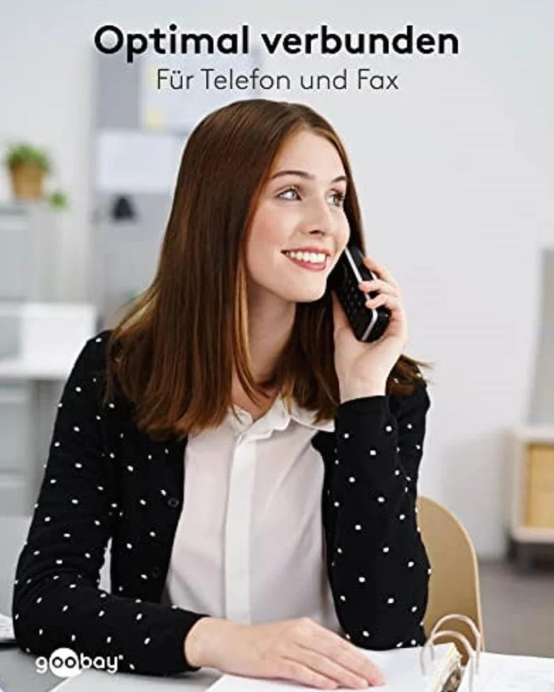 Goobay 50318 kabel przyłączeniowy modułowy, kabel telefoniczny, wtyk RJ11 (6P4C) na wtyk RJ11 (6P4C), czarny, 6 m