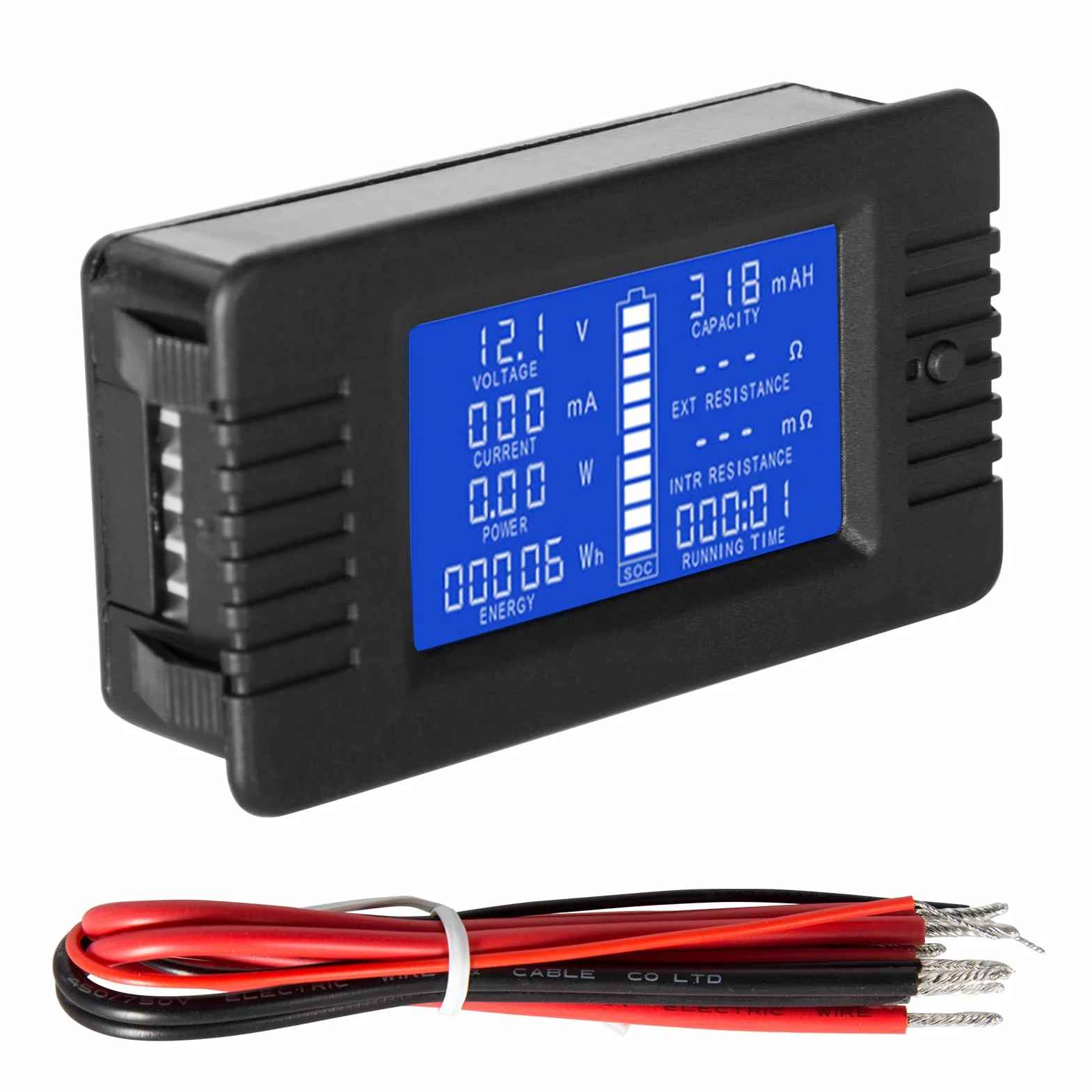 DEWIN Cyfrowy woltomierz, amperomierz, PZEM-013 DC 0-200 V 10 A, cyfrowy tester baterii, amperomierz, woltomierz, miernik mocy energii oporu