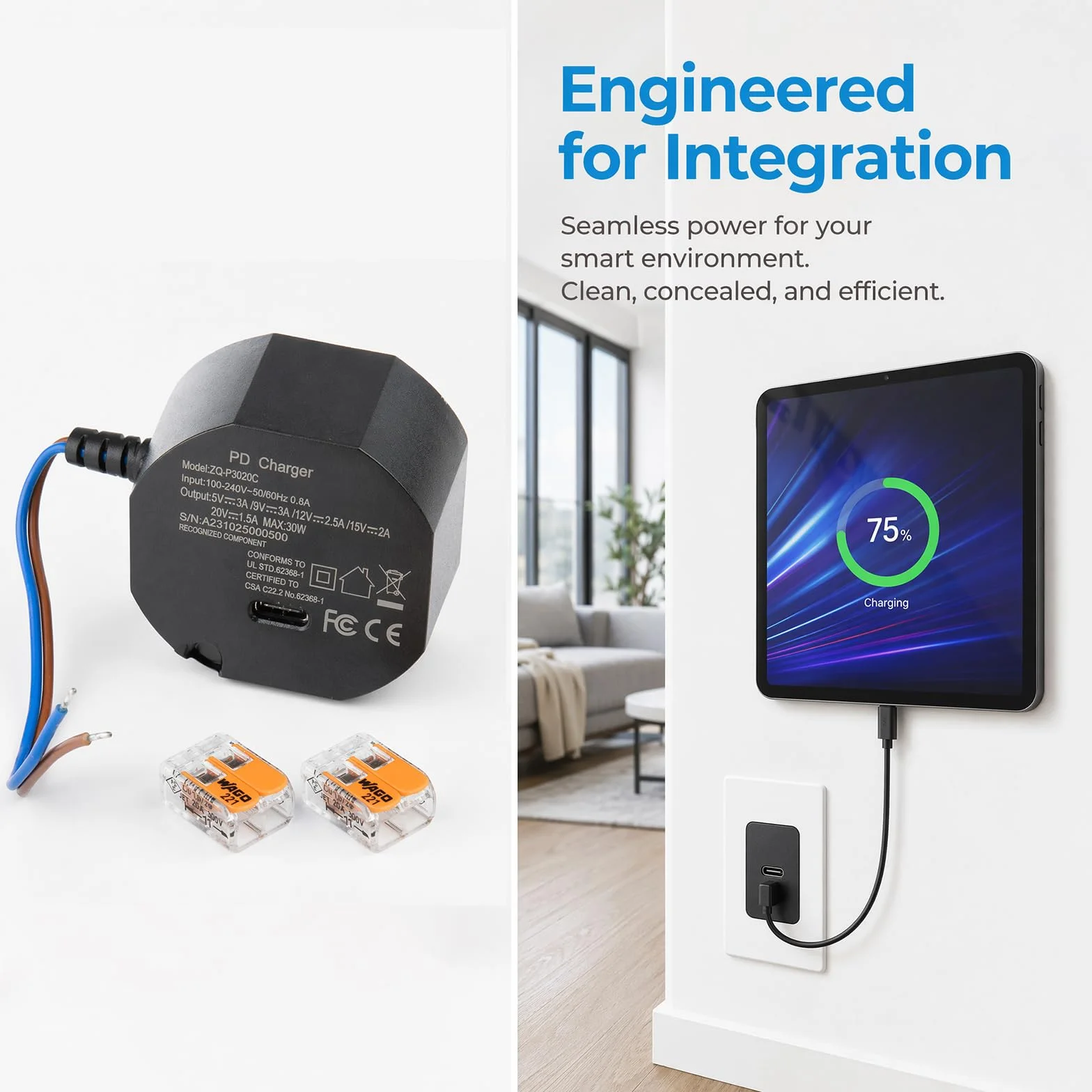 Zasilacz USB-C 30 W automatyczne negocjacje 100-240 V AC 50 Hz