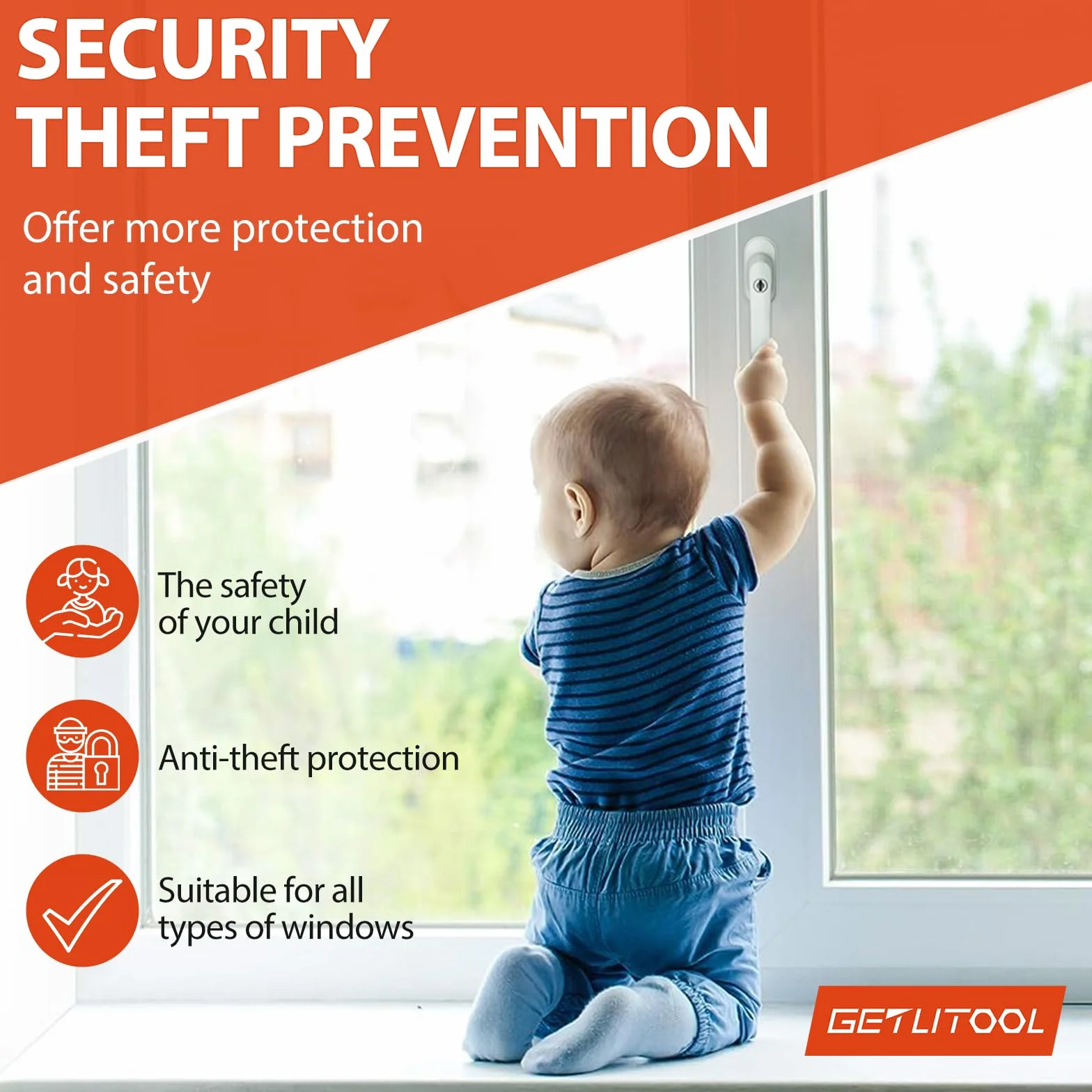 GETLITOOL 2 szt. Zamykany aluminiowy uchwyt do drzwi balkonowych Windows z 4 śrubami 4 szt. kluczy do okien, balkonów lub drzwi tarasowych, biały