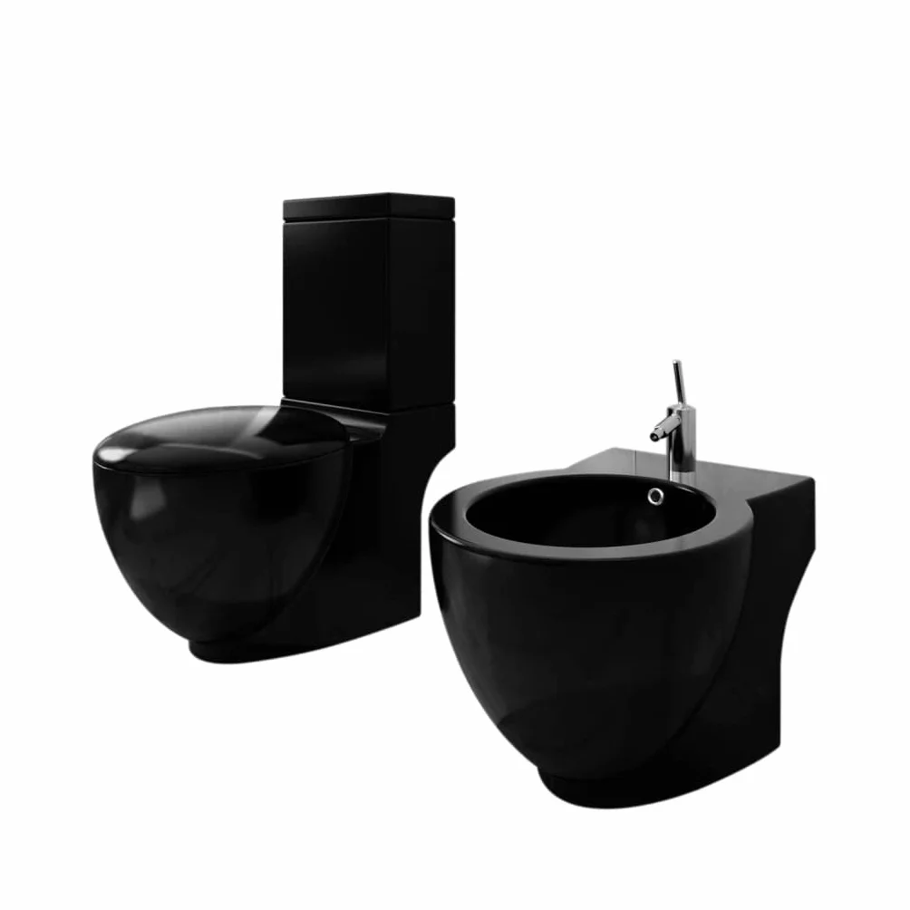 Sprzęt wodno-kanalizacyjny, armatura, toalety i bidety, stojak toaleta i bidet zestaw czarny ceramiczny