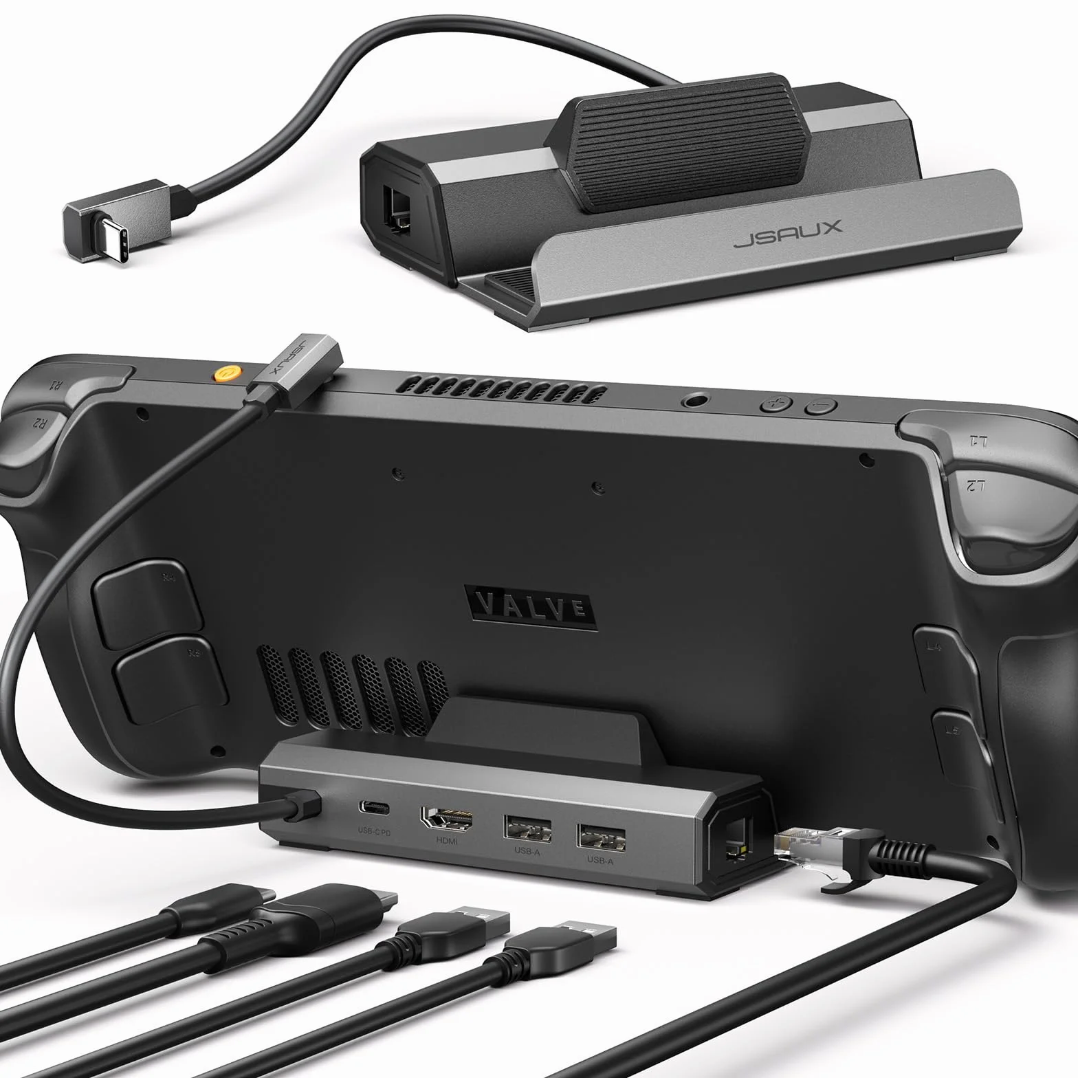 JSAUX Stacja dokująca 5-w-1 do Steam Deck HDMI 2.0 4K@60Hz Ethernet USB A 2.0 USB C