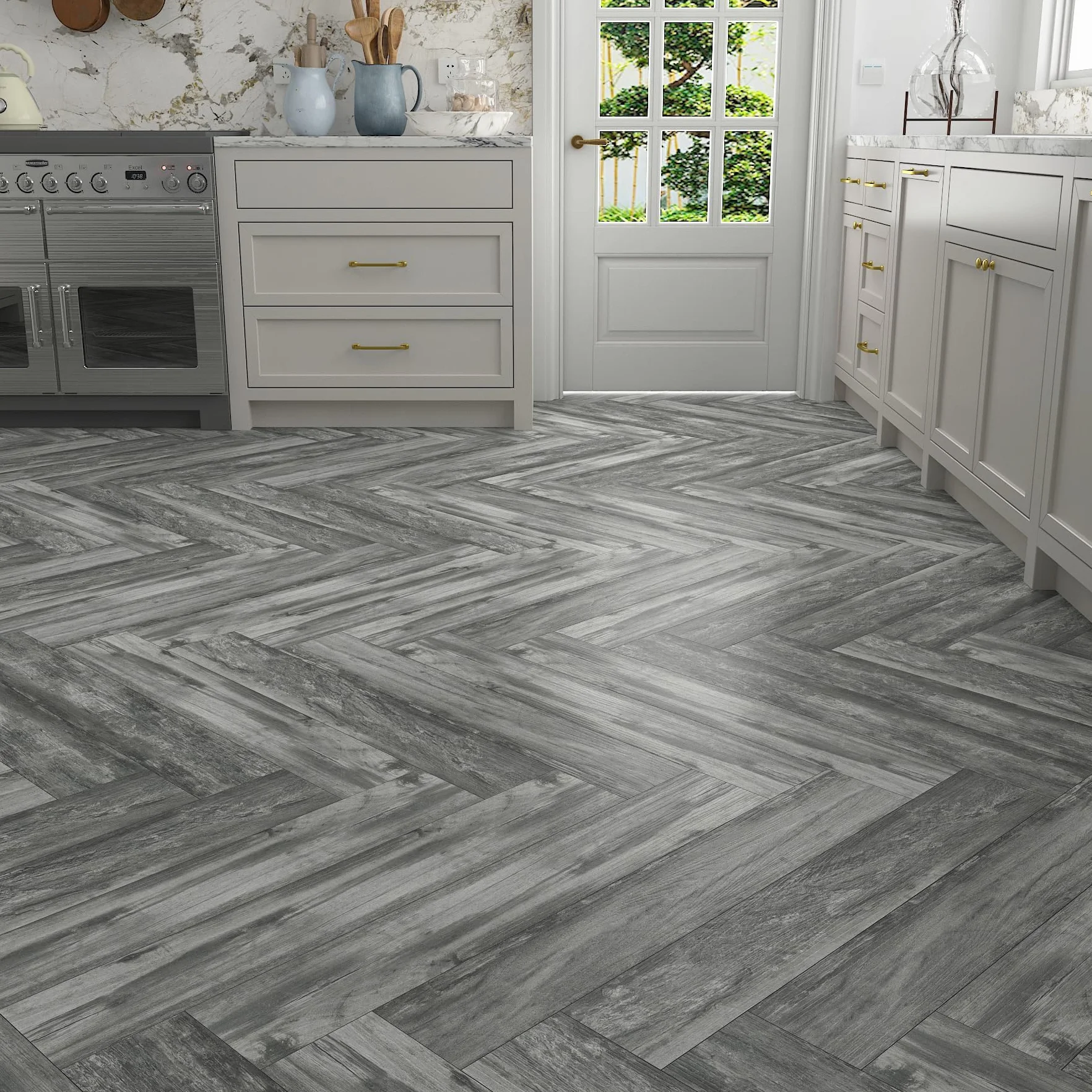 Decotalk 90 x 15 cm, 35 sztuk, szara struktura drewna, samoprzylepne naklejki podłogowe z PCW, nowoczesne i stylowe rozwiązanie podłogowe do ulepszenia Twojego domu, idealne do dużych pomieszczeń