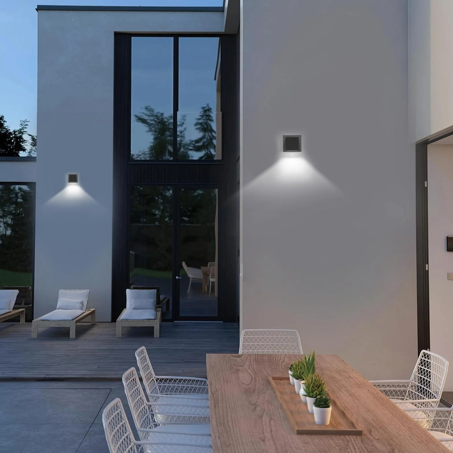 2-częściowa zewnętrzna lampa ścienna, wodoodporna lampa ścienna LED IP65, 5 W białe światło 6500K kwadratowe aluminiowe lampy zewnętrzne do ogrodu, ganku, garażu, patio