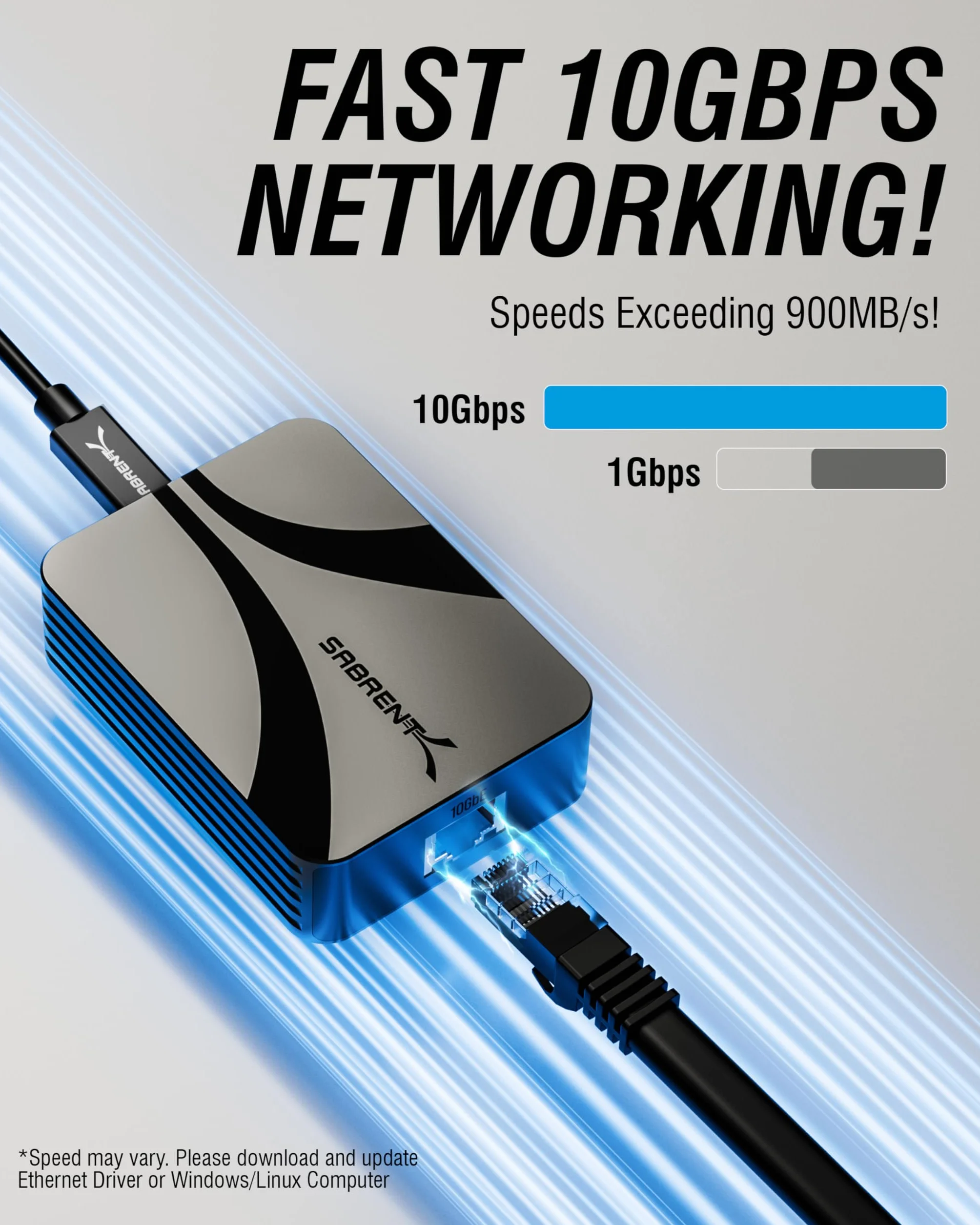 SABRENT Adapter USB 4 na 10 Gigabit Ethernet USB-C 10 GbE aluminiowa obudowa