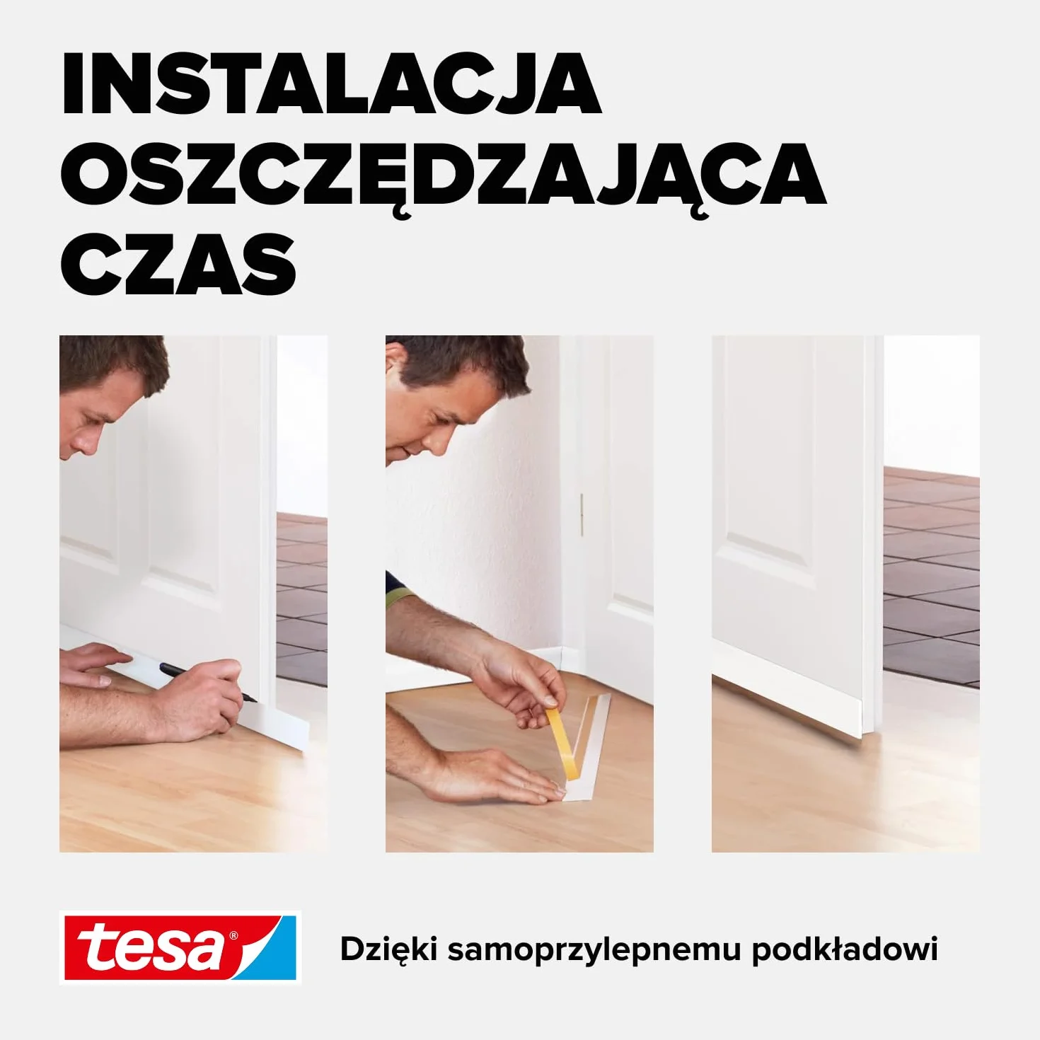tesa INSULATION uszczelka do drzwi - samoprzylepna piankowa uszczelka dolna do drzwi - uszczelka do drzwi pokojowych chroniąca przed zimnem, przeciągami, kurzem i wilgocią - biała - 1 m x 38 mm