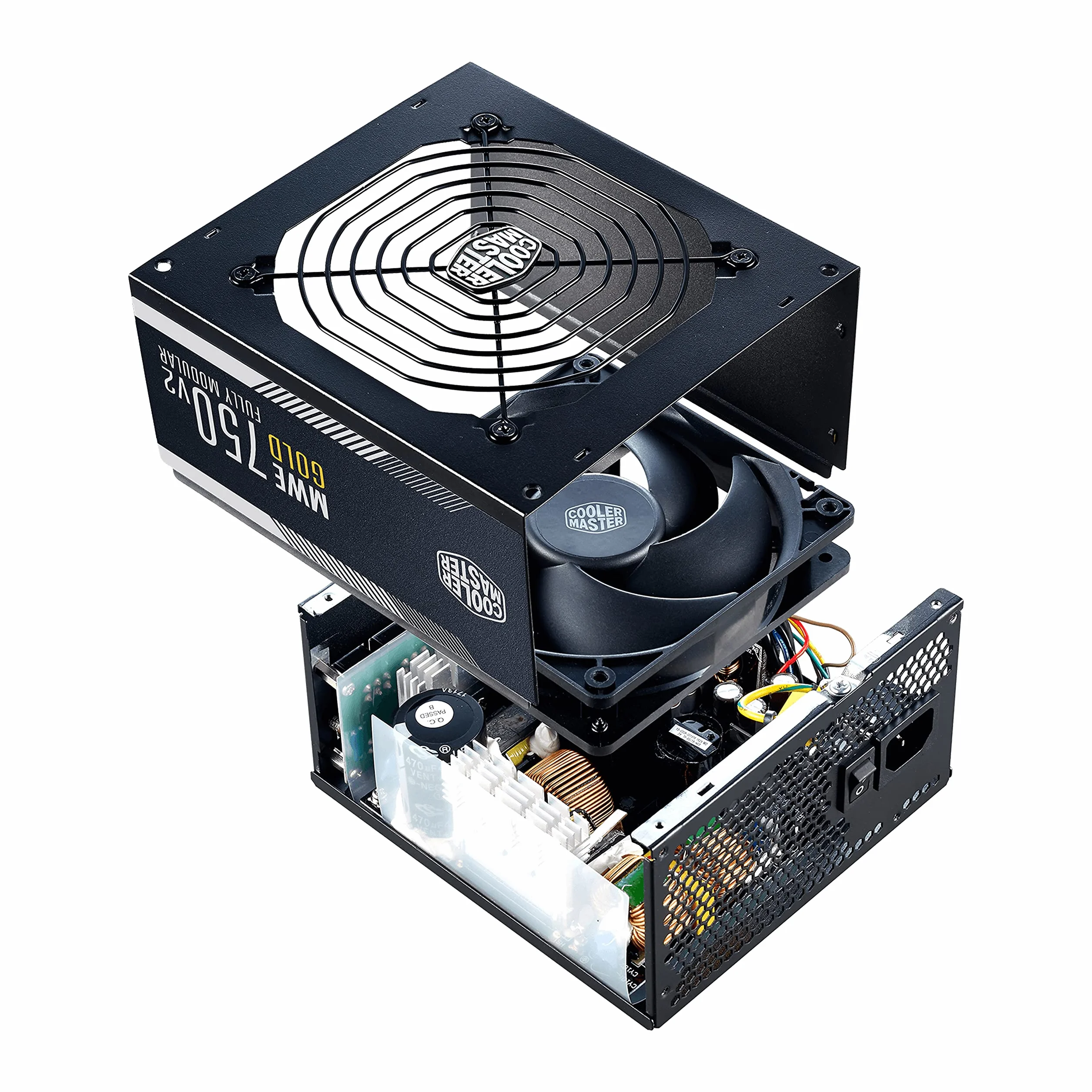 Cooler Master MWE 750 Gold V2 w Pełni Modularny Zasilacz do Komputera - 80 PLUS Gold 750W, Płaskie Czarne Okablowanie, Wentylator HDB 120mm, Próg Wysokiej Temperatury - Wtyczka EU, 5 Lat Gwarancji