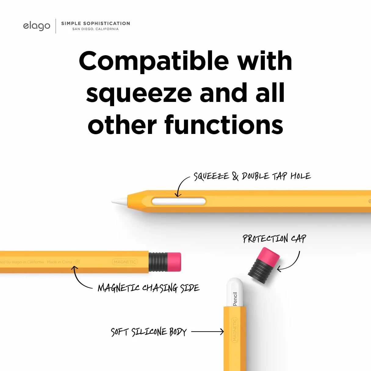 elago Classic Pencil Case Kompatybilny z Apple Pencil 2nd Generation Etui, kompatybilny z ładowaniem magnetycznym i podwójnym dotknięciem (obowiązkowe przeczytanie instrukcji instalacji) (żółty)