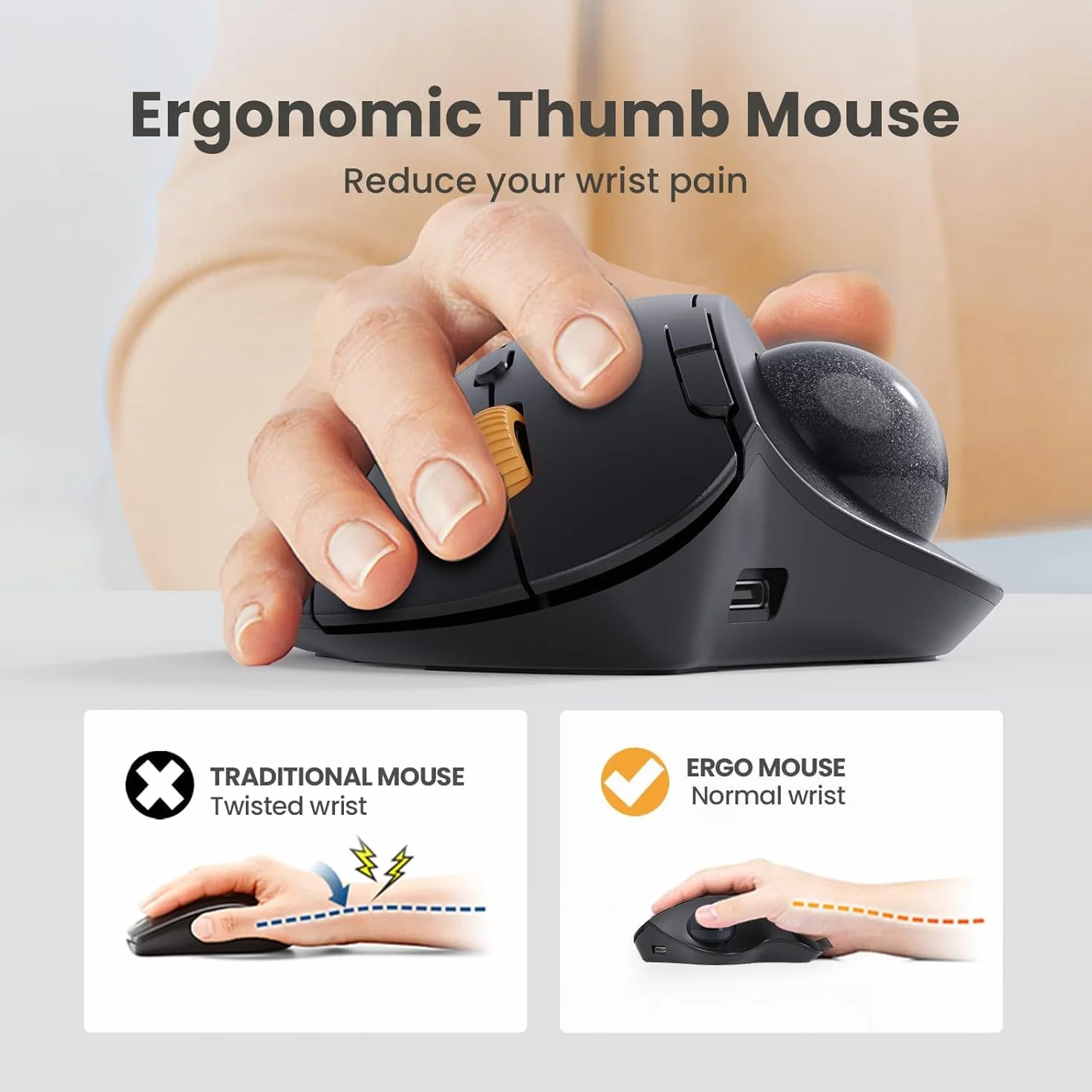 ProtoArc EM04 Bezprzewodowa mysz Trackball, ergonomiczna mysz kulkowa Bluetooth, ładowalna mysz komputerowa, laptop, 3 połączenia urządzeń, kompatybilna z PC, iPad, Mac, Windows, czarna kula