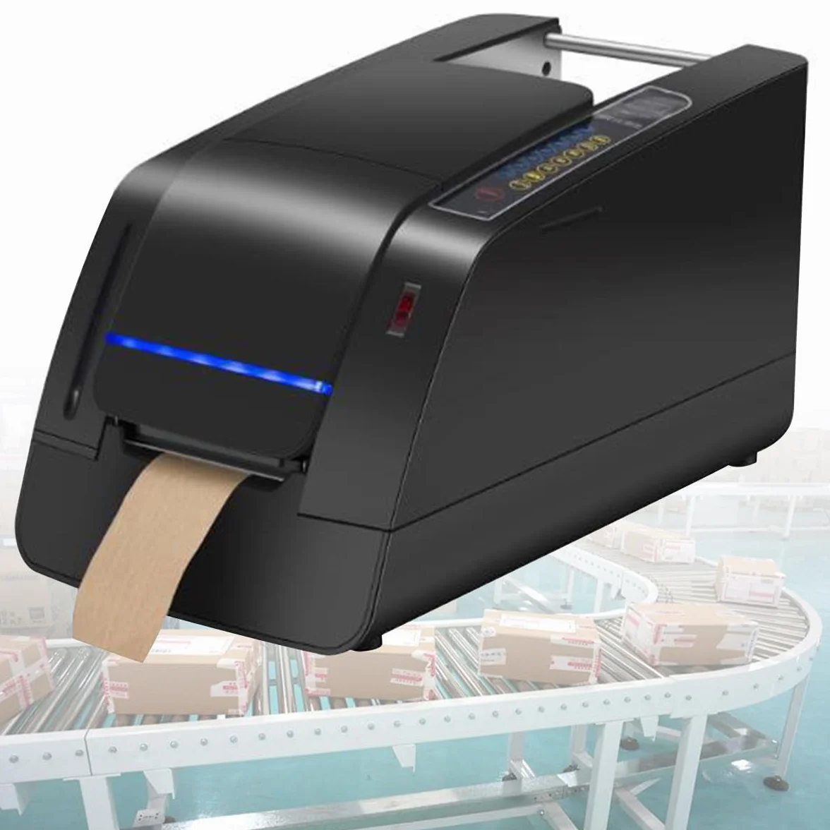 Dozownik taśmy aktywowanej wodą Elektroniczny dozownik taśmy Kraft do taśm gumowanych o szerokości do 80 mm, elektryczna maszyna do dozowania taśm pakowych