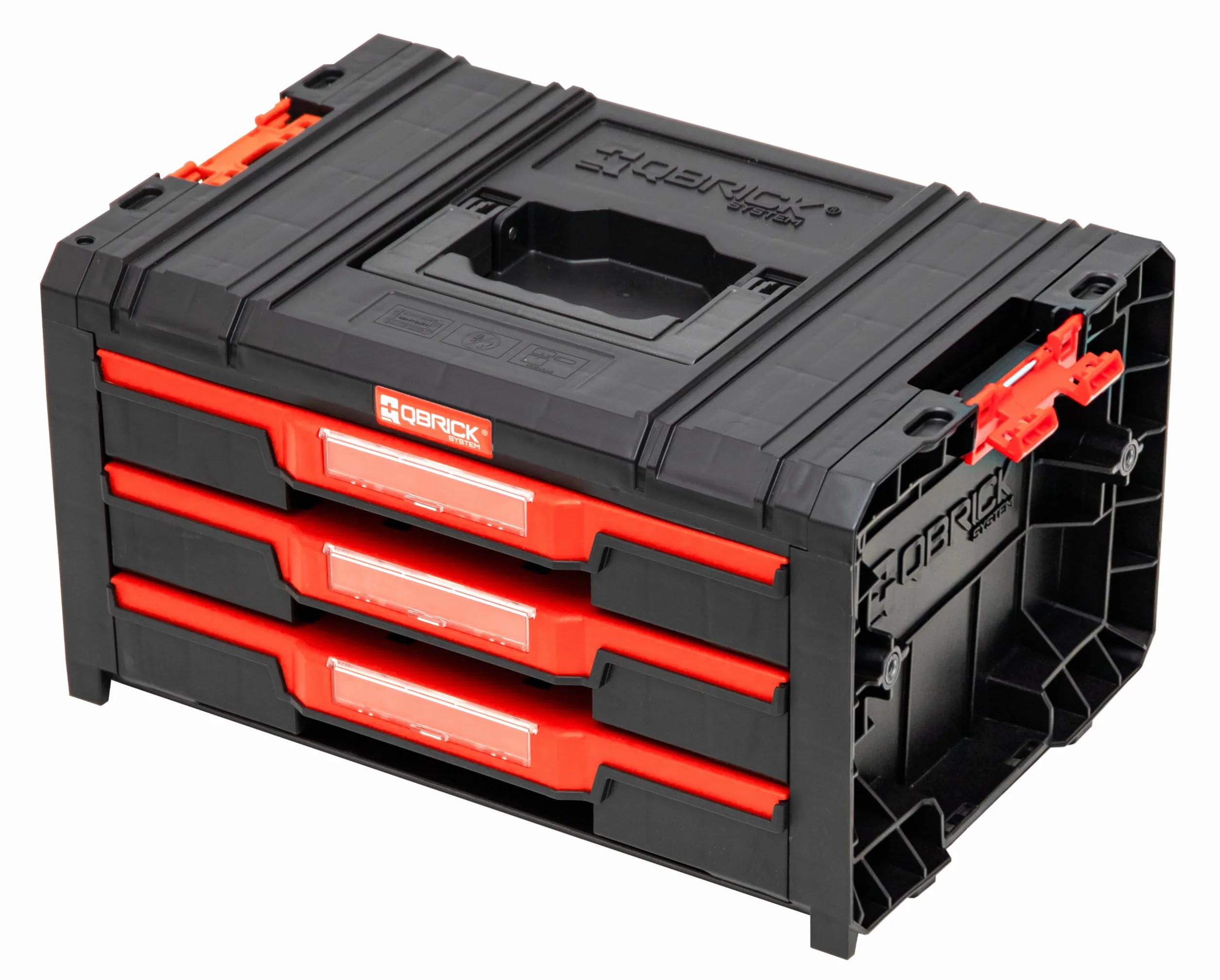 Qbrick System Skrzynka narzędziowa skrzynka narzędziowa Pusta skrzynka na narzędzia PRO Drawer 3 Toolbox 2.0 Expert czarno-czerwona 450 x 310 x 244 mm