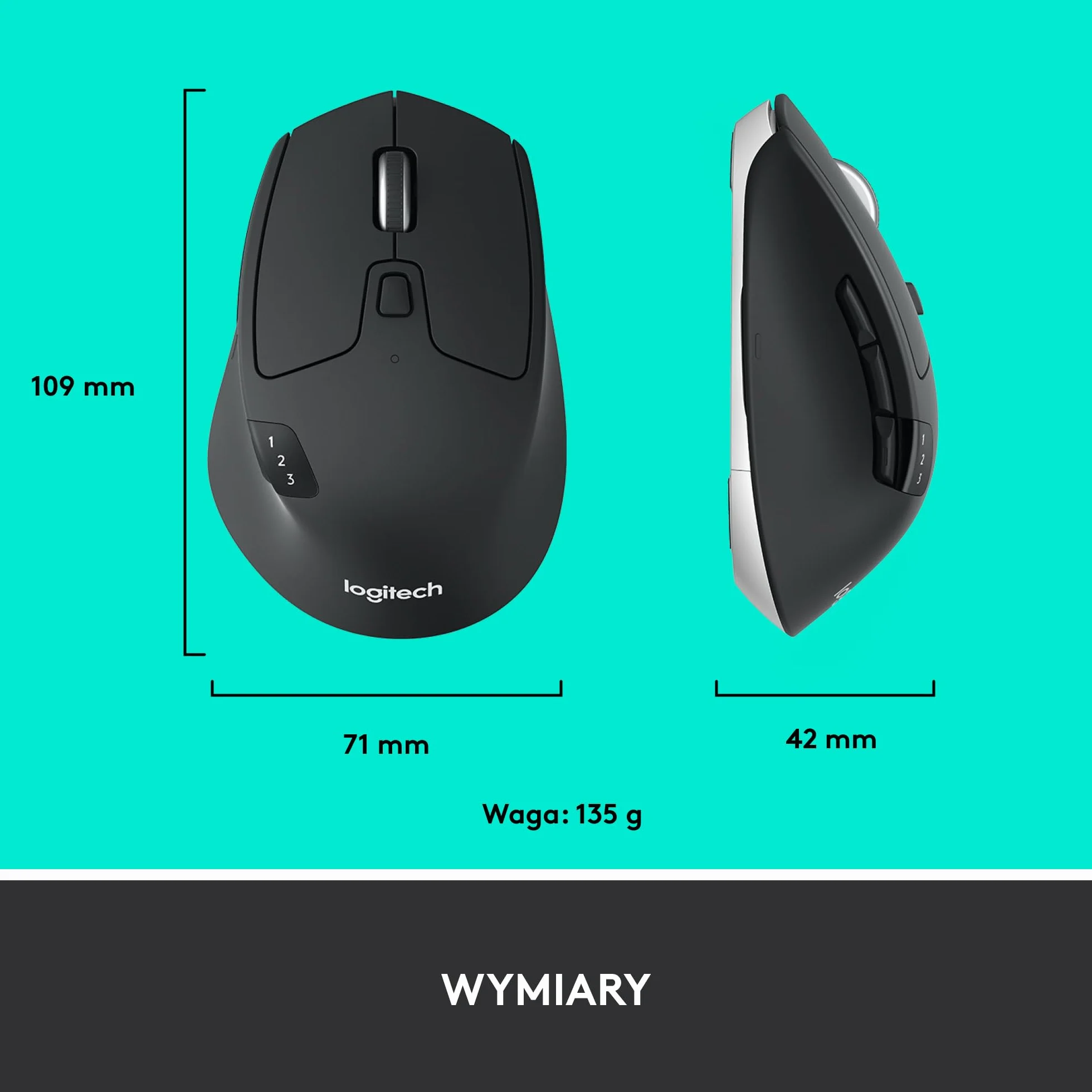 Logitech M720 Triathlon, Mysz bezprzewodowa Multi-Device, Bluetooth, uniwersalny odbiornik USB, 1000 DPI, 6 programowalnych przycisków, bateria do 2 lat, laptop/PC/Mac/iPadOS - Szary