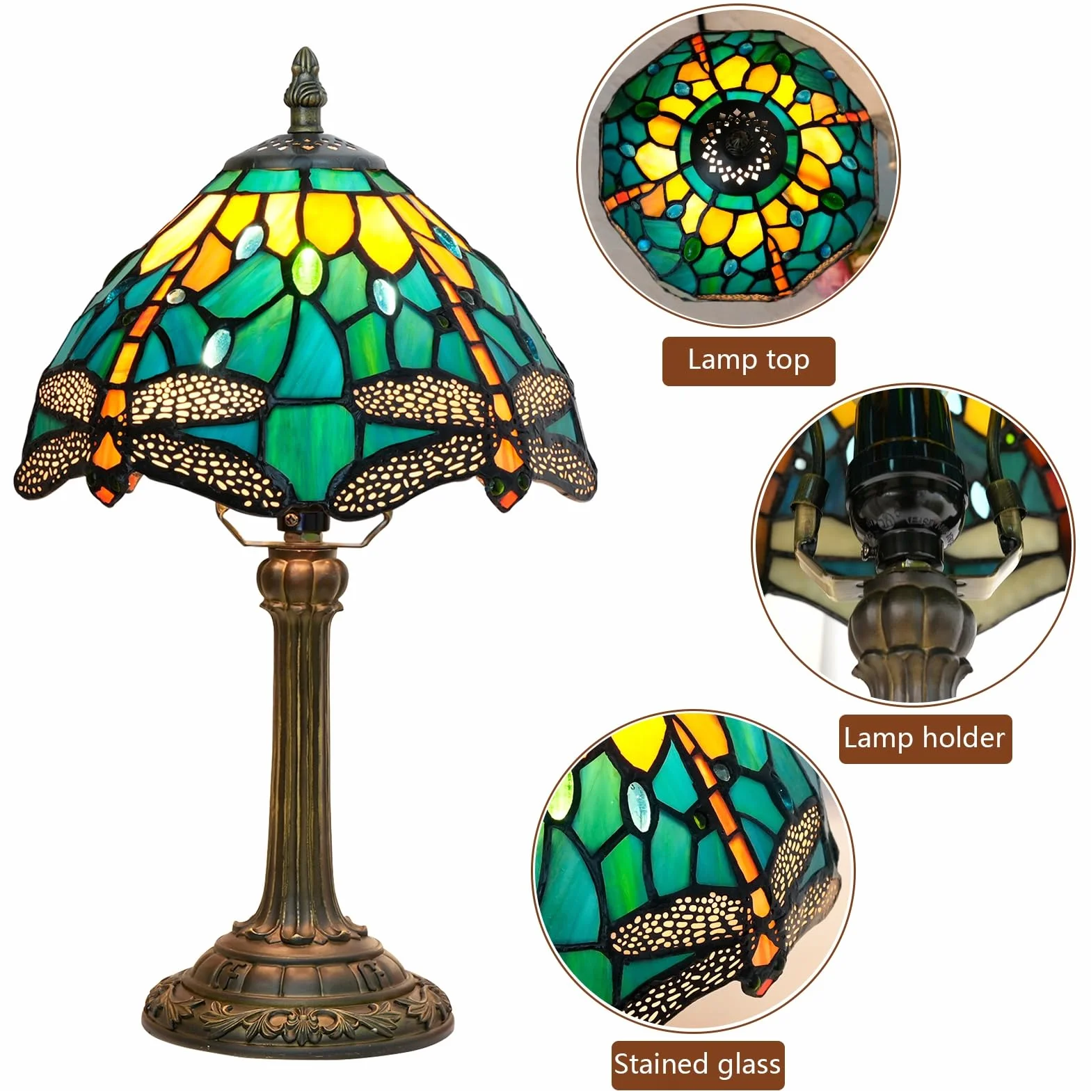 Tiffany lampa witrażowa ważka zielona sypialnia lampa stołowa lampka na biurko do czytania lampka na stolik nocny salon biuro akademik jadalnia dekoracja prezent 20 x 20 x 35 cm