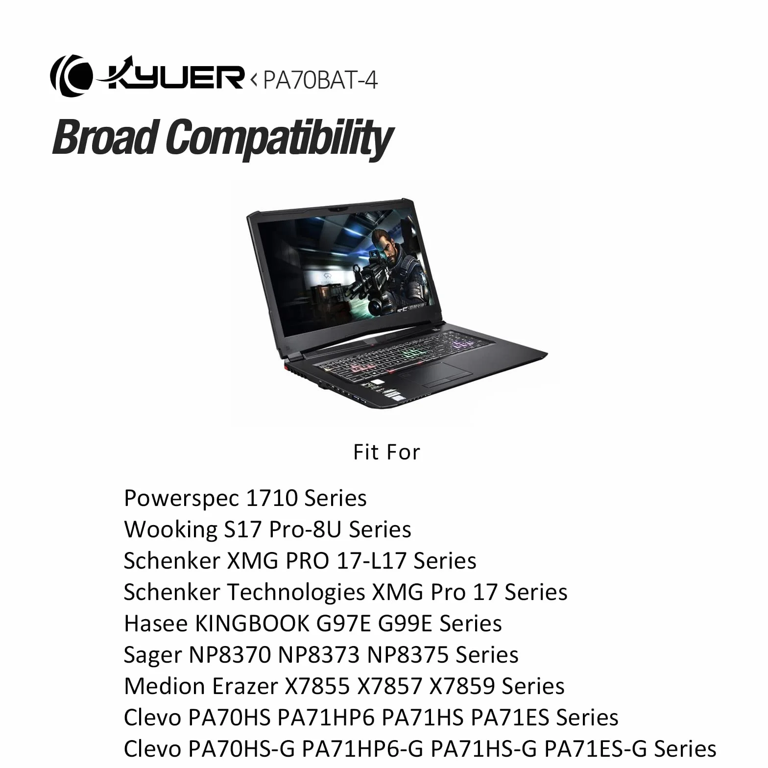 K KYUER 66Wh PA70BAT-4 Laptop Bateria do Powerspec 1710 Medion Erazer X7855 X7857 X7859 Sager NP8370 NP8373 NP8375 NP8375-S Clevo PA70HS PA71HP6 PA71HS PA71ES PA70HS-G PA71HP6-G PA71HS-G PA71ES-G
