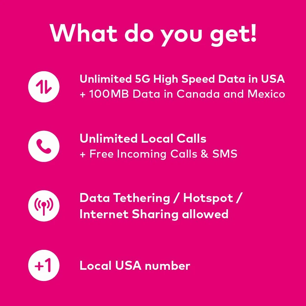 TSIM Przedpłacona przez 6 dni eSIM dla USA | Nieograniczone dane 4G/5G w USA + Nieograniczone dane przy niskiej prędkości w Kanadzie i Meksyku | Nieograniczone połączenia lokalne + bezpłatne