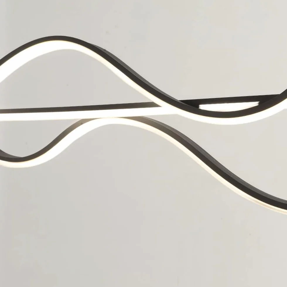 Czarna liniowa lampa wisząca LED do jadalni, nowoczesny żyrandol 48 W, z białego metalu, regulowana lampa wisząca, kompatybilna z kuchnią i sypialnią (ciemna)