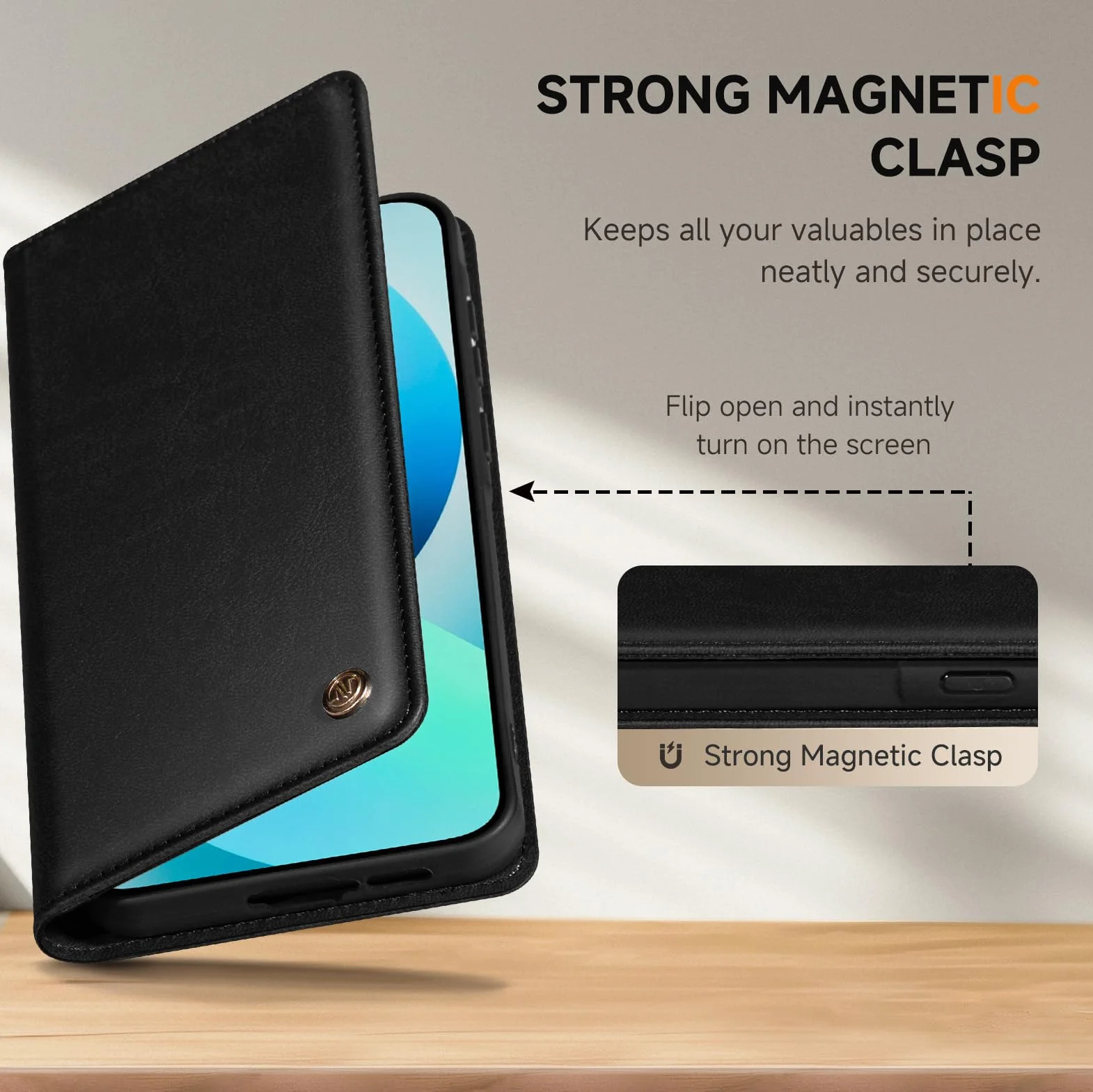Etui na iPhone 13 Portfel Flip Case z Funkcją Stojaka Skóra PU Czarna