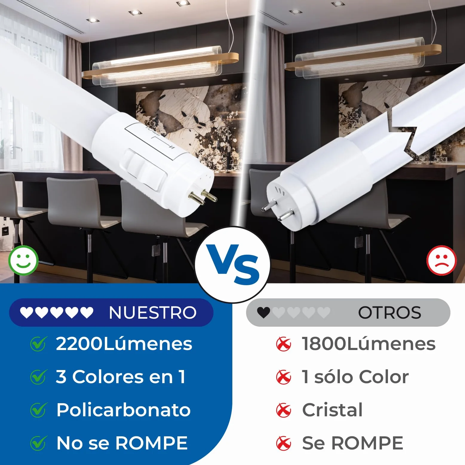 LED ATOMANT Opakowanie z 4 lampkami LED 120 cm 18 W, CCT (przełącznik wyboru koloru ciepła biel, neutralna biel lub zimna biel), 2200 lumenów, rozrusznik w zestawie, norma T8