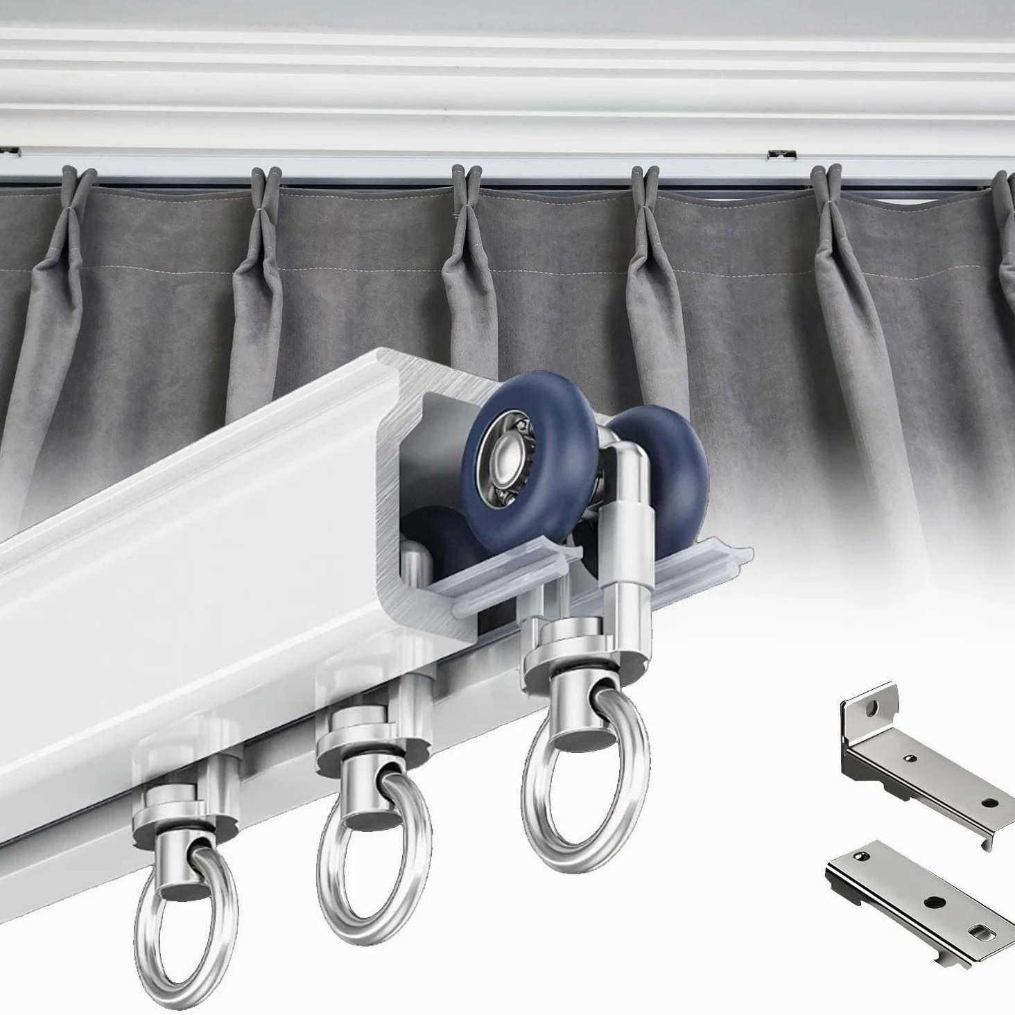Aluminiowa szyna do zasłon, montowana na suficie, ścianka działowa, 50 kg, nośność, 1 szyna 0,5/2/3/4/5/6/8 m, uchwyt ścienny do salonu i sypialni (4,5 m)
