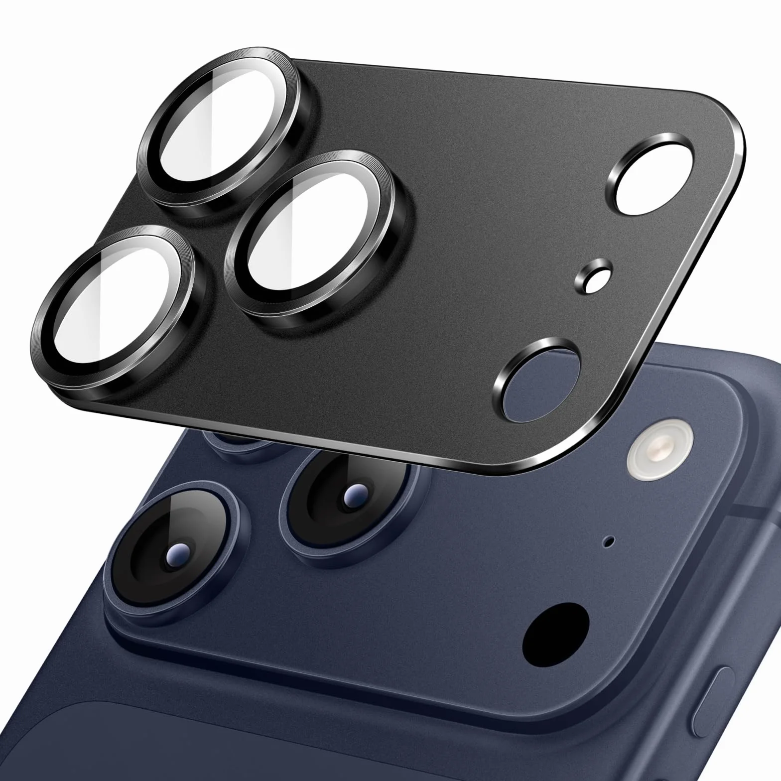 JETech Osłona Obiektywu Aparatu iPhone 17 Pro 6,3 Cala 9H Szkło Hartowane Matowe Metalowa Płytka Czarny