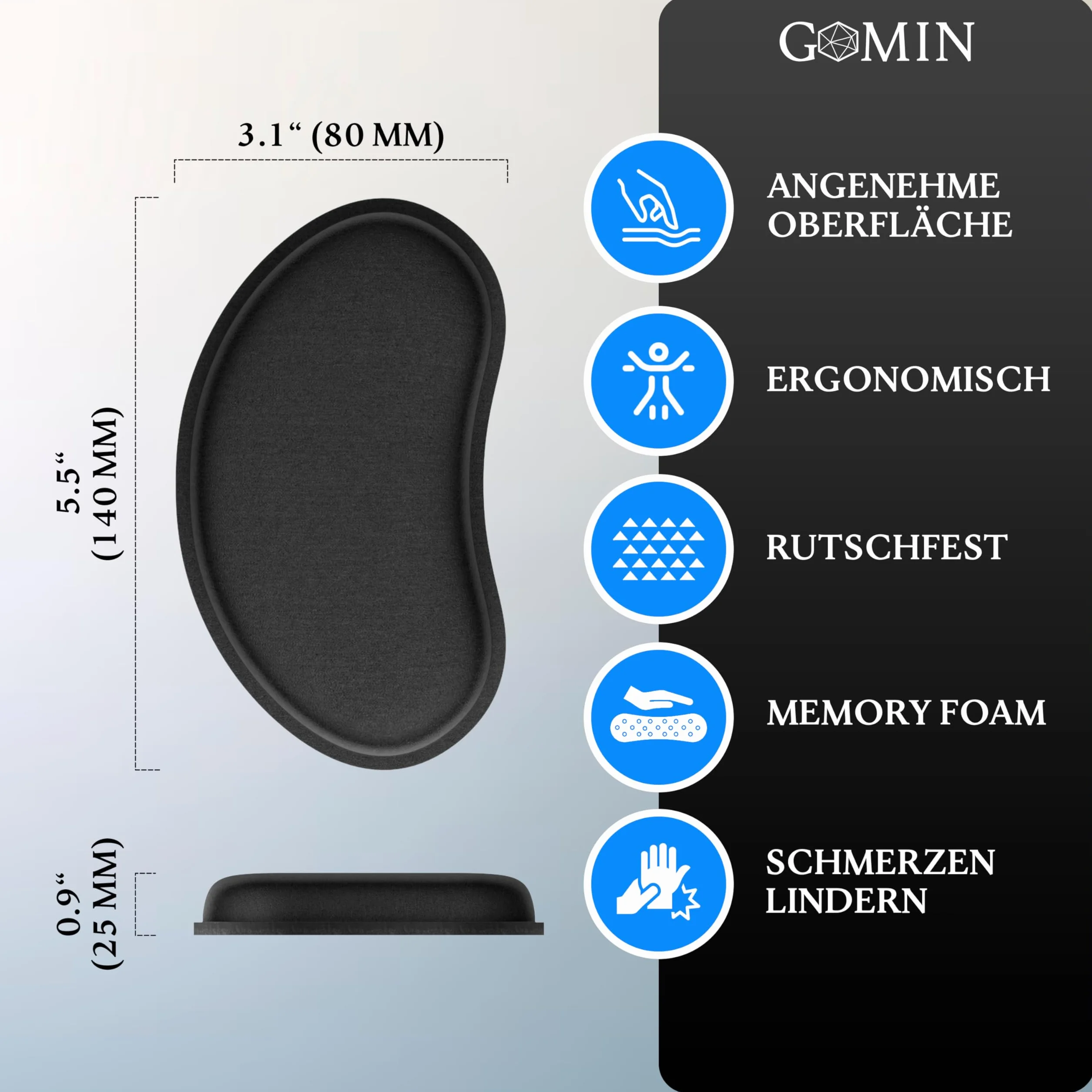 Gomin Podkładka pod nadgarstek pod mysz antypoślizgowa ergonomiczna do biura i gier