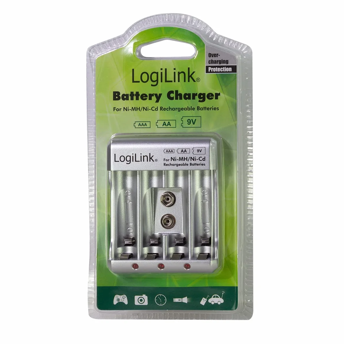 LogiLink PA0168 ładowarka do akumulatorów "AA/AAA/9V Ni-MH/Ni-Cd" srebrna