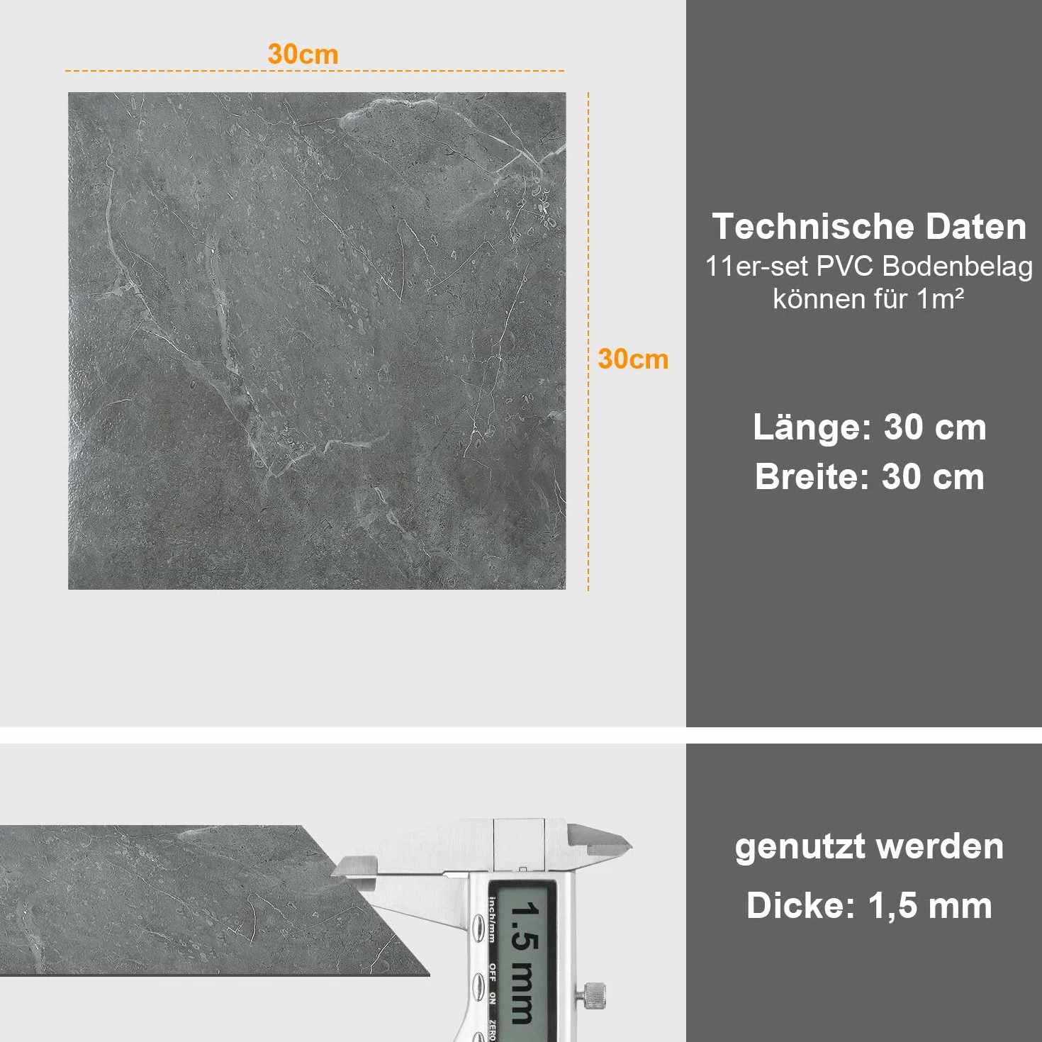 Sonnewelt Wykładzina podłogowa z PCW, samoprzylepna, ok. 5 m², 55 płytek, podłoga winylowa, antypoślizgowa, wodoodporna, 30 x 30 cm, laminat, deski podłogowe, płytki winylowe do ogrzewania