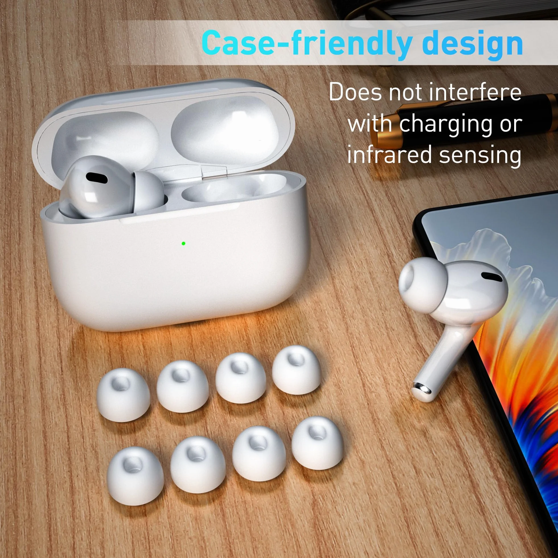 YISH Wymienne Końcówki Douszne do AirPods Pro/Pro 2: 4 Pary Silikonowych Zatyczek z Redukcją Szumów, Pudełko i Długopis Czyszczący (XS/S/M/L)