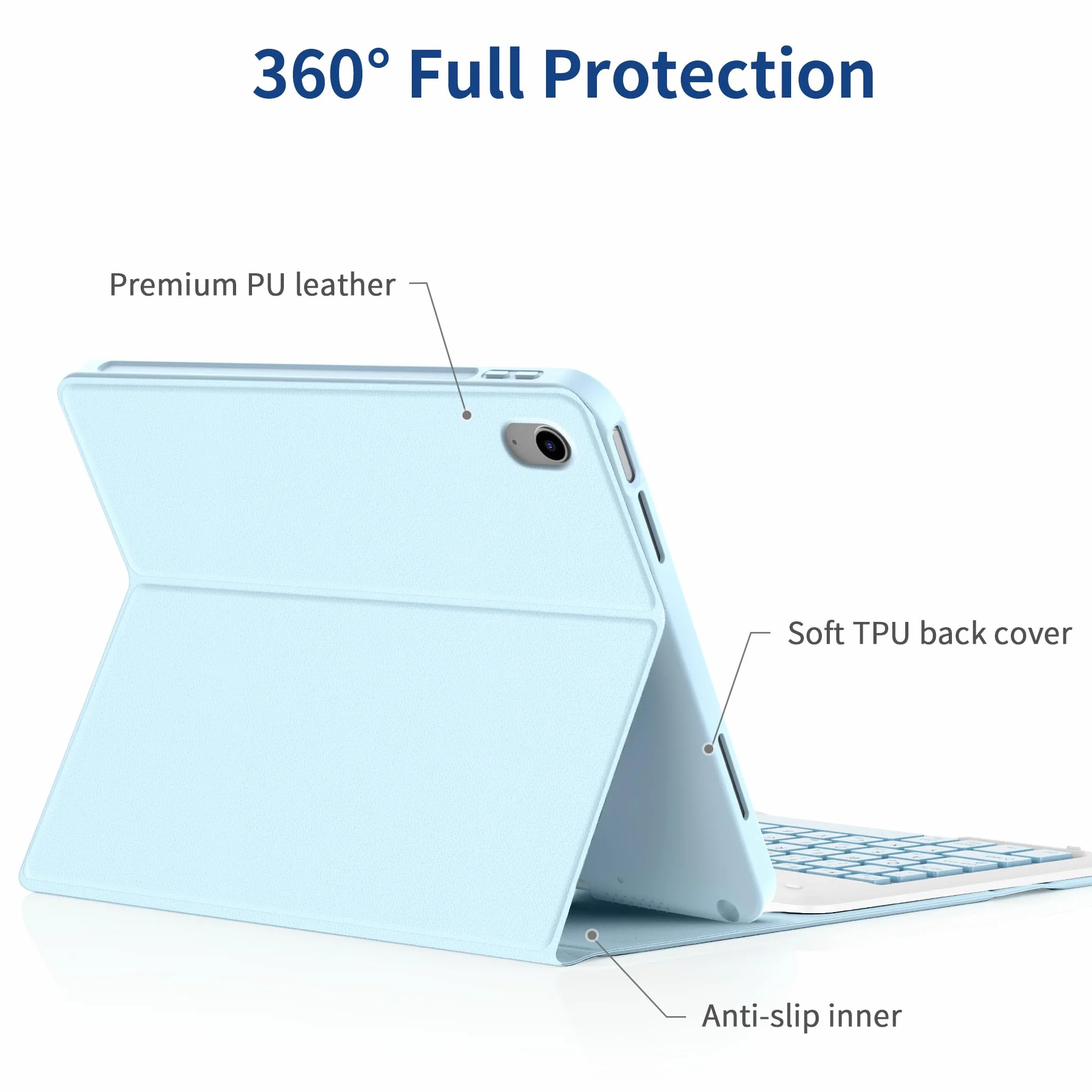 EasyAcc niemieckie etui na klawiaturę QWERTZ kompatybilne z iPad, Bluetooth, niebieskie