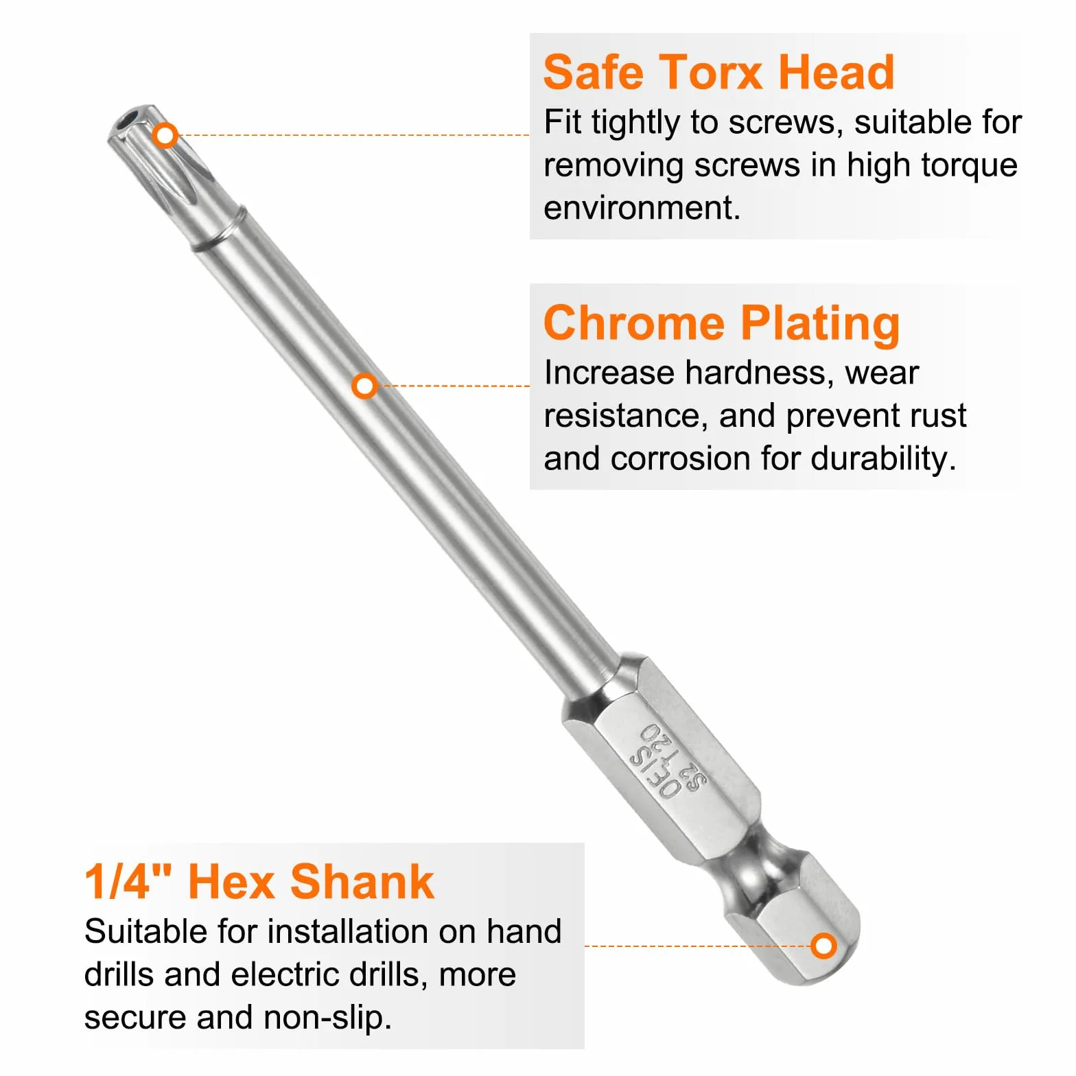 QUARKZMAN T20 Torx zestaw bitów 1/4", trzpień sześciokątny, długość 75 mm, stal S2, magnetyczny zestaw bitów, odporne na manipulacje, wkrętaki, bity gwiazdowe z otworem na śruby, wkrętarkę