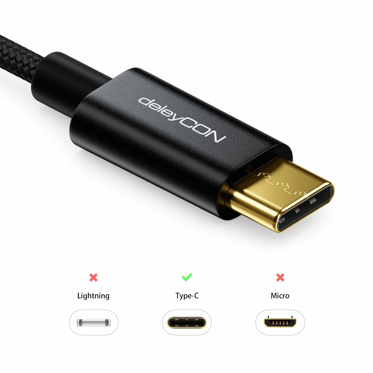 deleyCON 1m Kabel USB-C do Ładowania i Transmisji Danych Nylon USB C do USB A Czarny