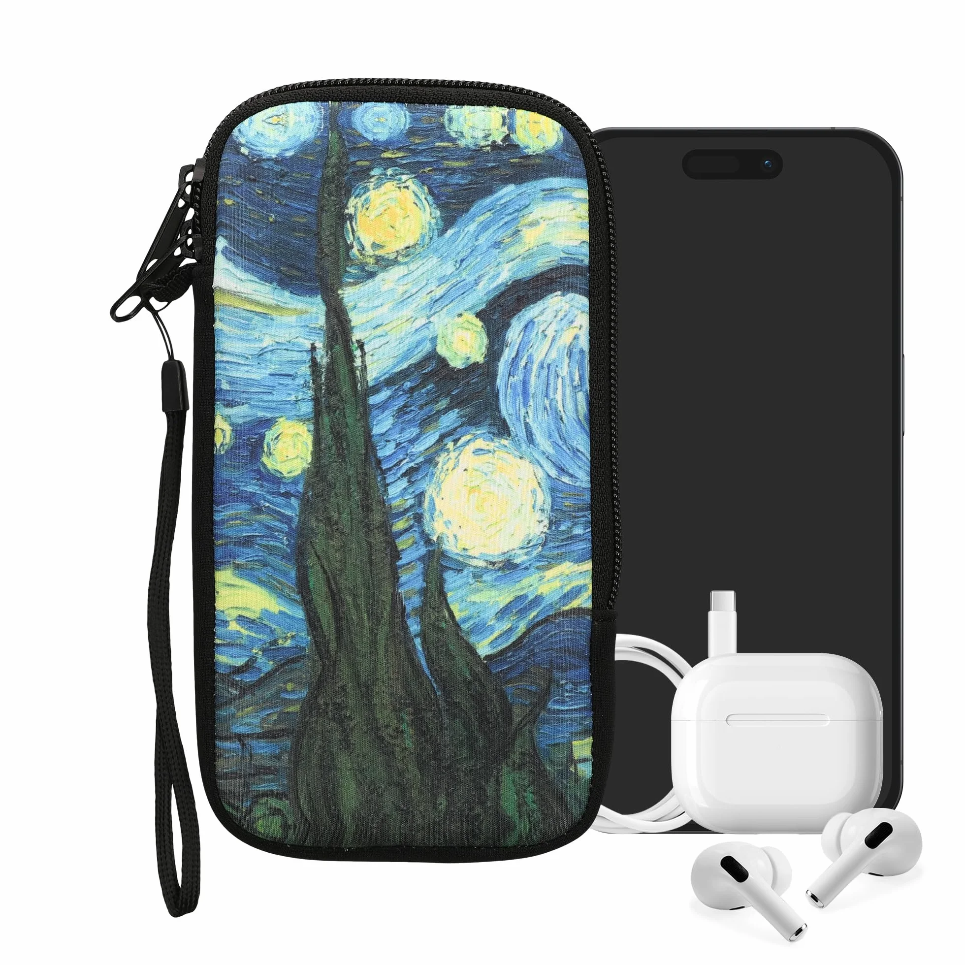 kwmobile Neoprenowy rękaw na smartfon rozmiar XXL, 7", etui amortyzujące wstrząsy, torba ochronna na telefon, gwieździsta noc, niebieski, żółty