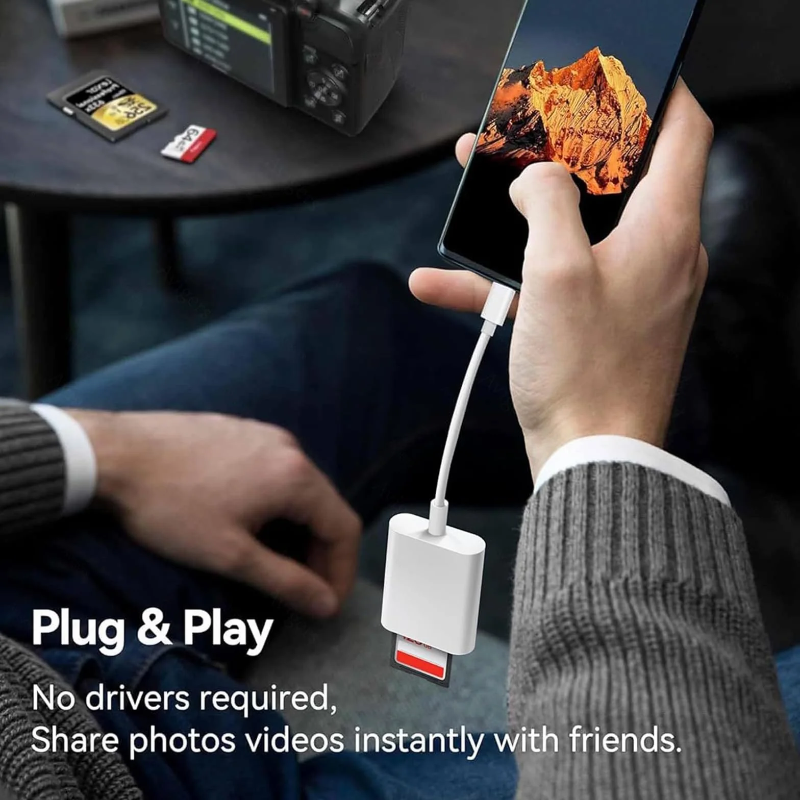 Czytnik kart SD USB C dla iPhone 15/16/17 iPad MacBook Mac Kamera, 2 sloty SD i MicroSD