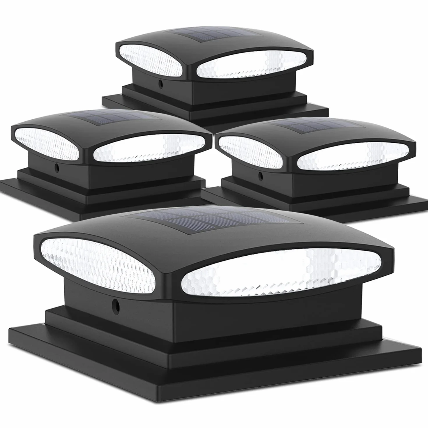 Siedinlar Lampy solarne na zewnątrz, 2 tryby, 24 diody LED, zasilane energią słoneczną, do słupków 4 x 4, 5 x 5, 6 x 6 słupków, ogrodu, patio, dekoracja, ciepła biel i zimna biel, czarna (4 sztuki)