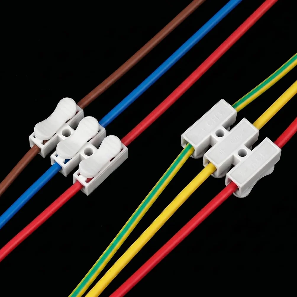 QWORK® Zestaw zacisków żyrandolowych CH2 & CH3 – 2-pinowe/3-pinowe zaciski kablowe, 250 V/5 A, trudnopalne – beznarzędziowe szybkozłącze do lamp, urządzeń gospodarstwa domowego i samochodów osobowych