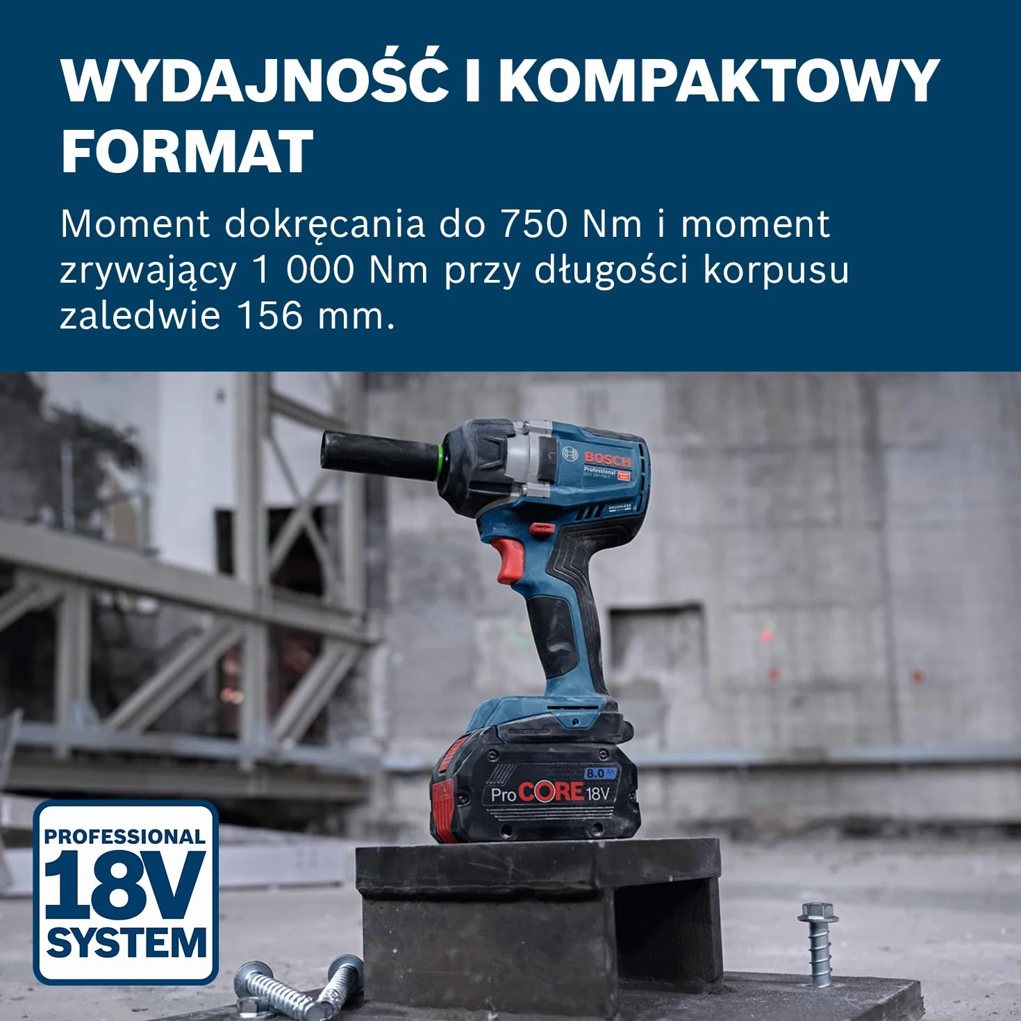 Bosch Professional 18 V firmy Bosch: akumulatorowy klucz udarowy GDS 18V-750 C (2x GBA 5.0Ah, ładowarka GAL 18V-40, walizka L-BOXX)