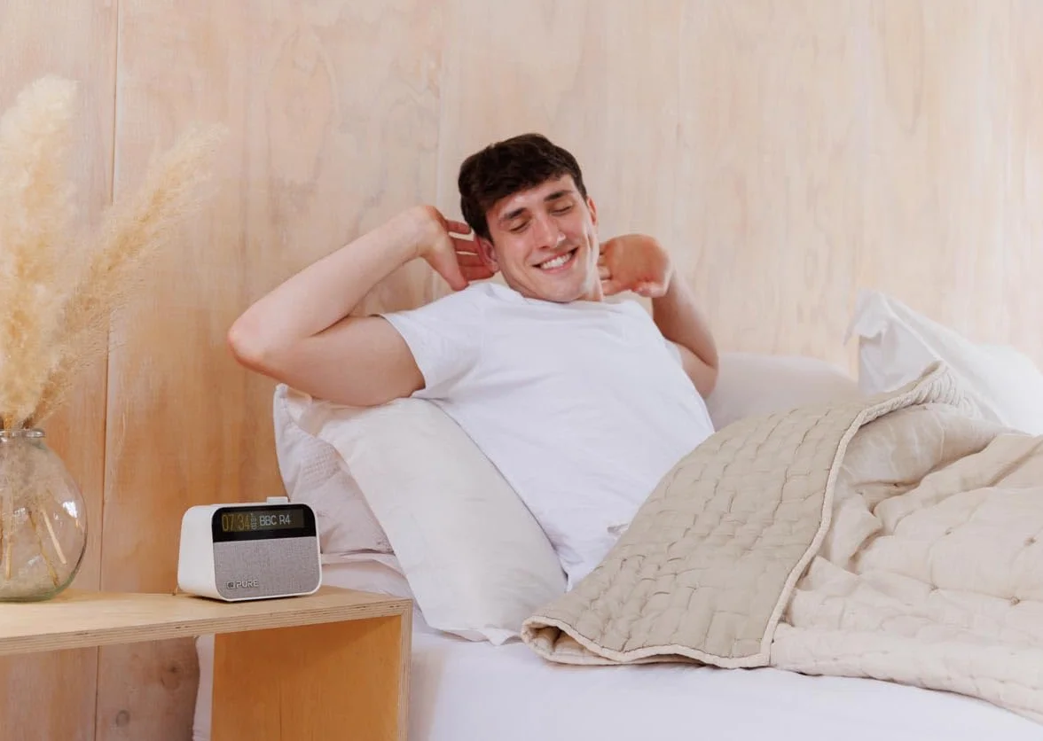 Pure Budzik nocny i biurowy (radio cyfrowe DAB+/FM, Bluetooth, urządzenie do hałasu, pomoc w zasypianiu, budzik, lampka nocna, ściemniany wyświetlacz), bawełna biała, normalny