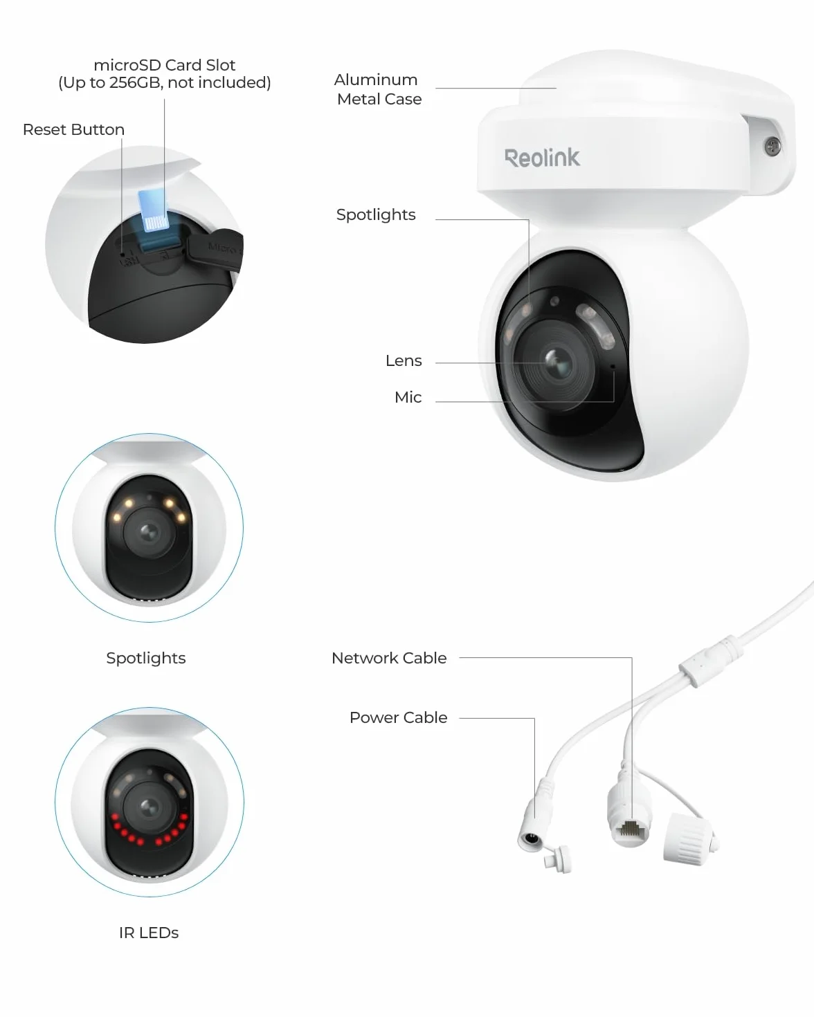 Reolink E1 Outdoor SE PoE 4K IP Kamera Zewnętrzna z Kolorowym Noktowizorem, Obrót 355°, Pochylenie 50°, Automatycznym Śledzeniem