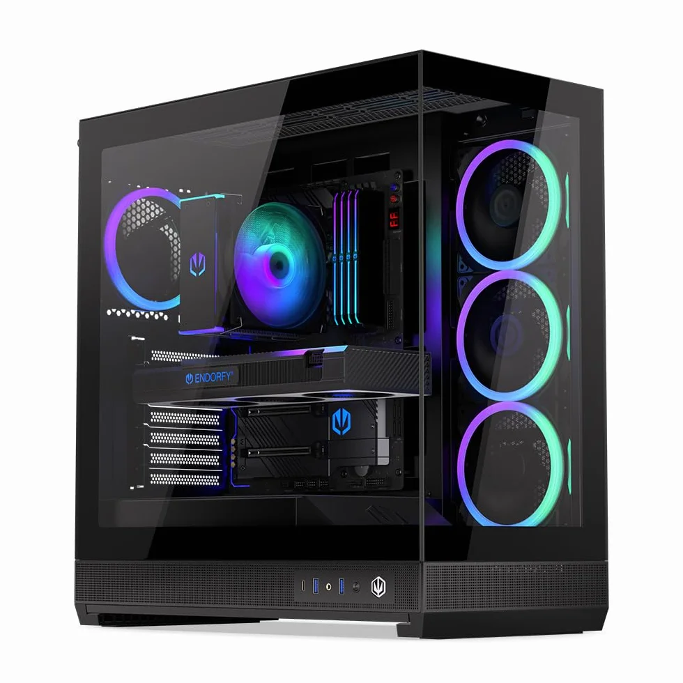ENDORFY Fishtank 6000 Corona obudowa PC ATX E-ATX gamingowa panoramiczna szkło hartowane 4x120mm wentylatory ARGB PWM USB-C chłodzenie 360 mm GPU do 445 mm czarna