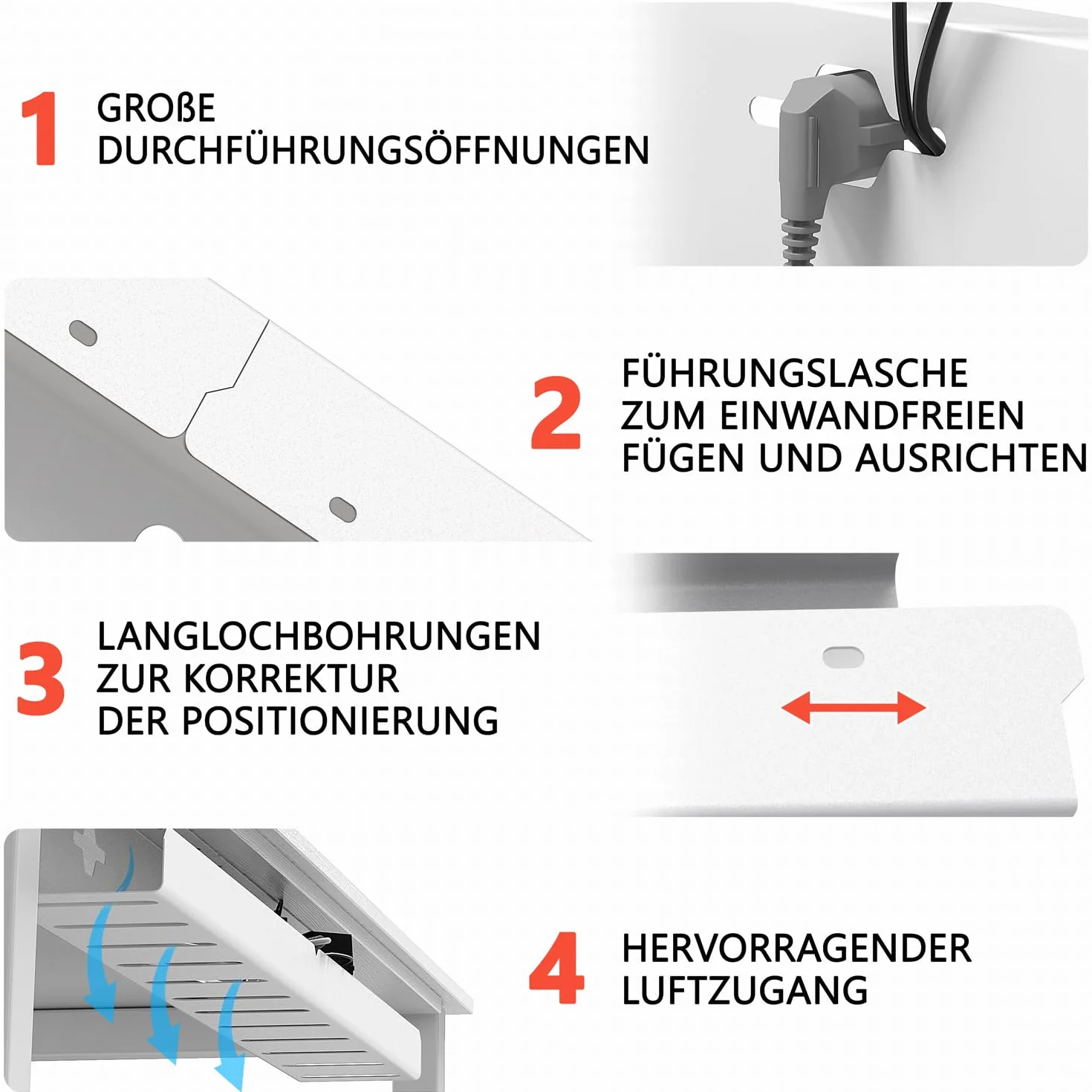 iVengo® XL kanał kablowy biurko z atestem TÜV [2x50cm] do idealnego zarządzania kablami - przestronne kanał kablowy pod biurko [zestaw 2] - solidna i elegancka wanna kablowa – biały matowy