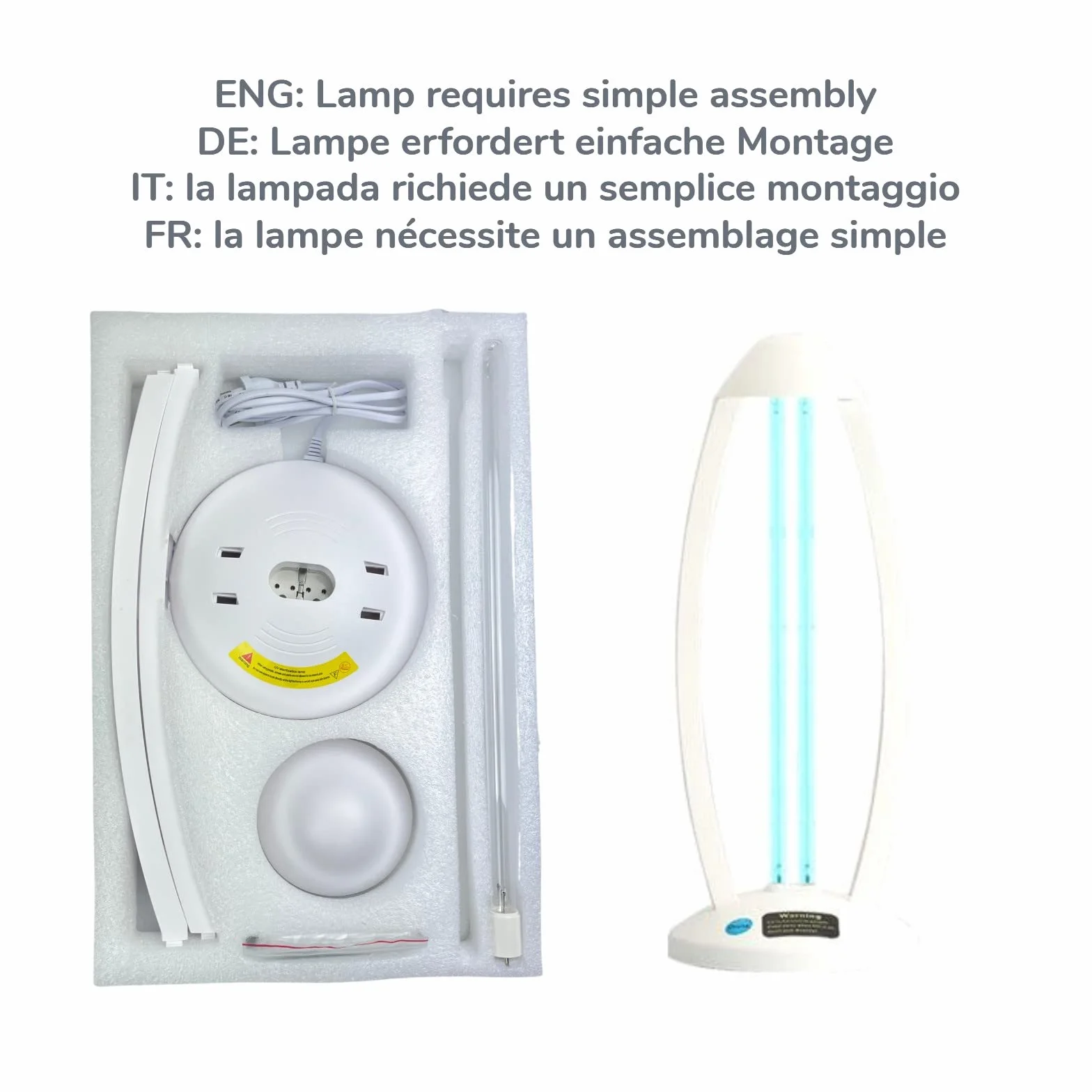 CARSO Lampa do sterylizacji UV z lampą UV UV-C 65 W, antybakteryjna dezynfekcja 99%, lampa dezynfekująca do domu, biura, szkoły (biała)