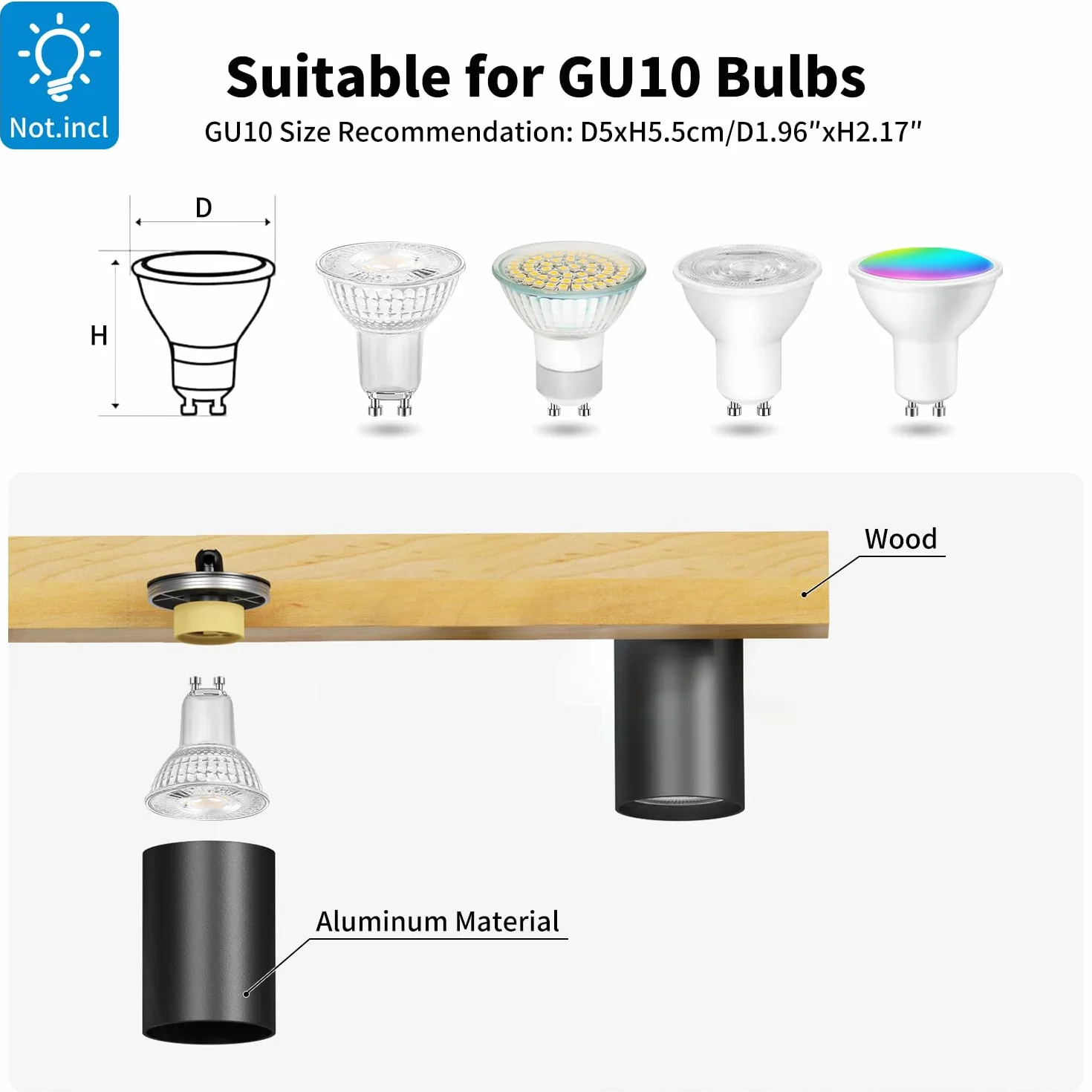 LVWIT Czarne lampy wiszące, lampy wyspowe do kuchni GU10, drewniane lampy sufitowe, lampa sufitowa do jadalni z 6 podstawami, salonu, sypialni, przedpokoju (bez żarówek)