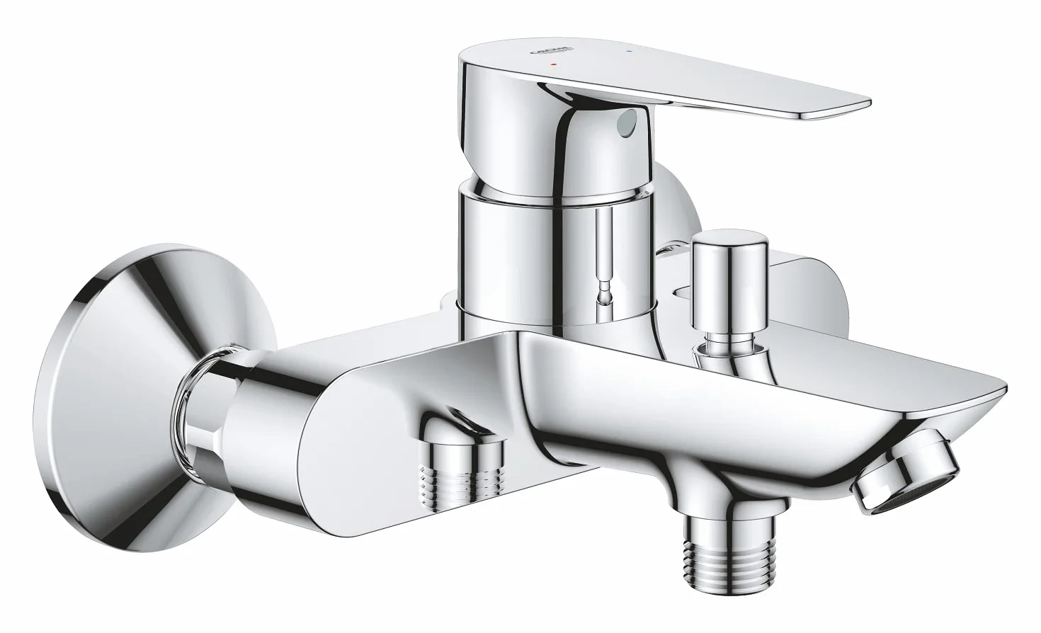 GROHE QuickFix Start Edge, bateria prysznicowa lub wanna, montaż na ścianie i dolnym wylocie, mniejsze zużycie wody, instalacja z QuickSpanner włączone, chrom, 24198001